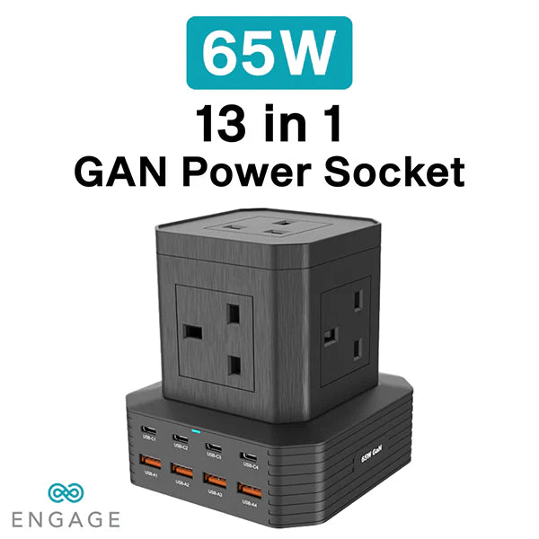 Engage, 13-in-1 Ports, GaN High-Speed Power Socket (65W) - Black - Image 3