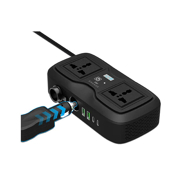Engage, Portable Car Inverter with Dual AC Sockets and 4 Ports (200W) - Black - Image 3