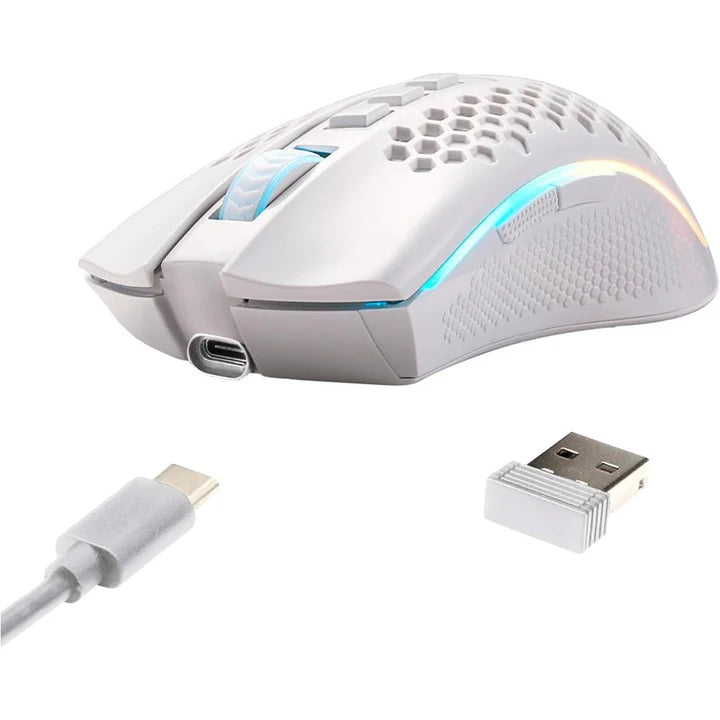 Redragon M808, KS Storm Pro Dual Mode Wired & Wireless RGB Gaming Mouse - White - White - Image 4