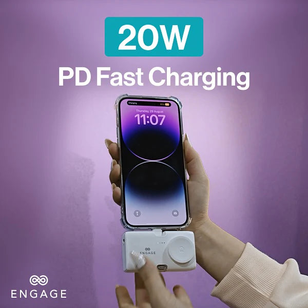 Engage, Portable Dual Port Lightning/USB-C & Watch Charging Power Bank (5000mAh) - White - Image 9