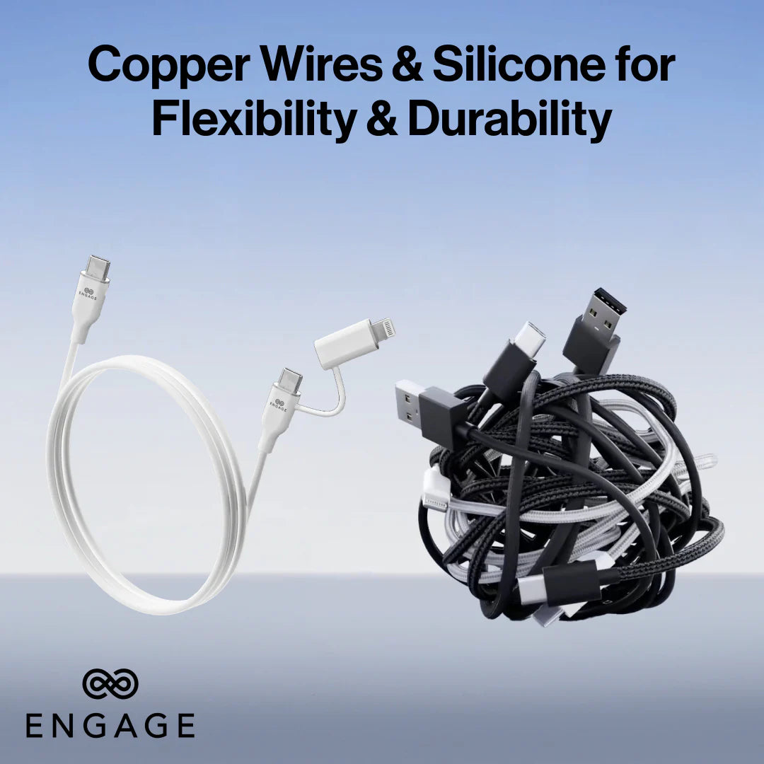 Engage, Super Soft Silicone, USB-C to USB-C Cable with Lightning Adapter - Black - Image 9