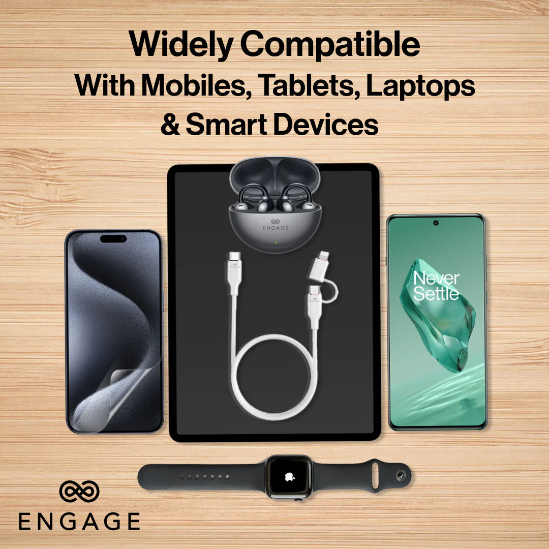 Engage, Super Soft Silicone, USB-C to USB-C Cable with Lightning Adapter - Black - Image 10