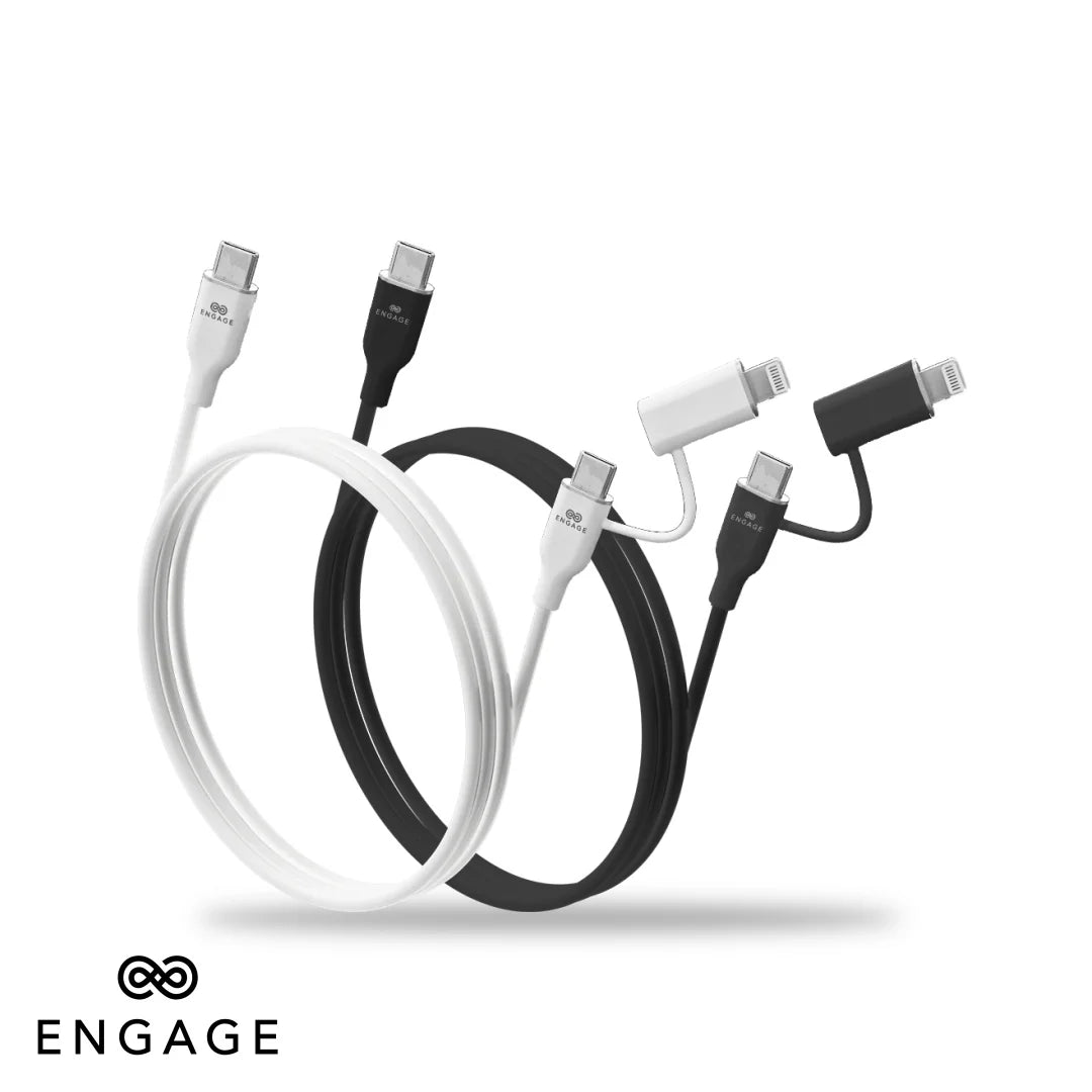 Engage, Super Soft Silicone, USB-C to USB-C Cable with Lightning Adapter - Black - Image 7