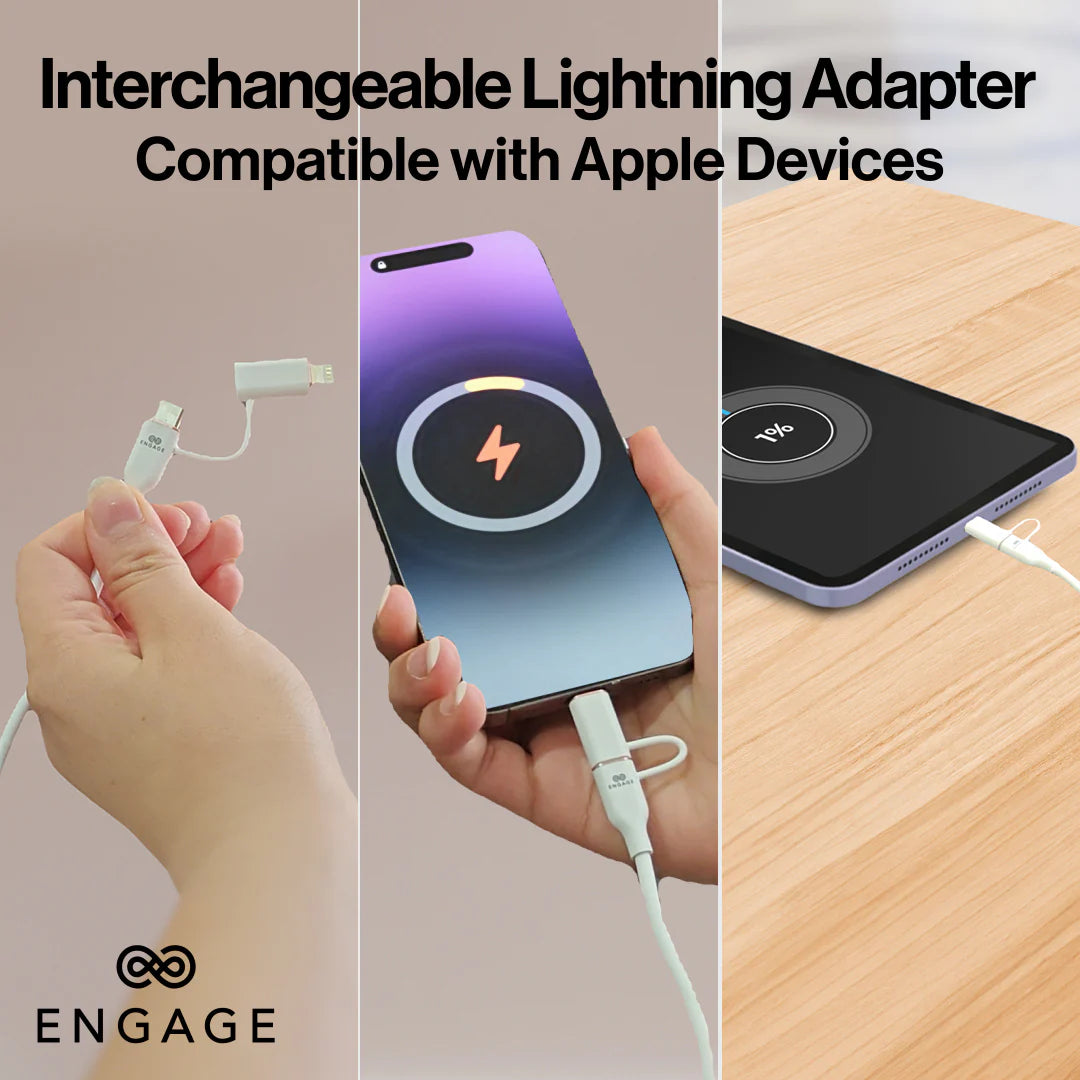 Engage, Super Soft Silicone, USB-C to USB-C Cable with Lightning Adapter - Black - Image 6