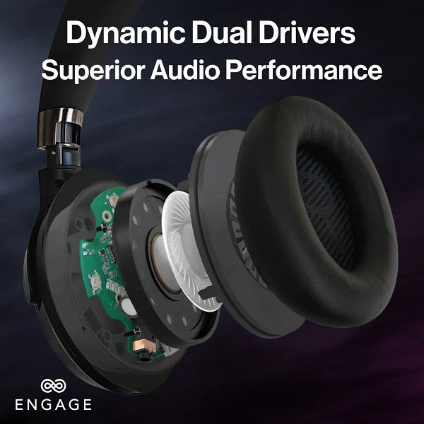 Engage Over-Ear Wireless Hybrid ANC Headphones – Dual Drivers, 70H Playtime, Transparency Mode - Black - Image 7