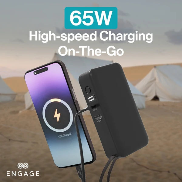 Engage, Hybrid 65W GaN Charger 10000mAh Power Bank - Black - Image 4