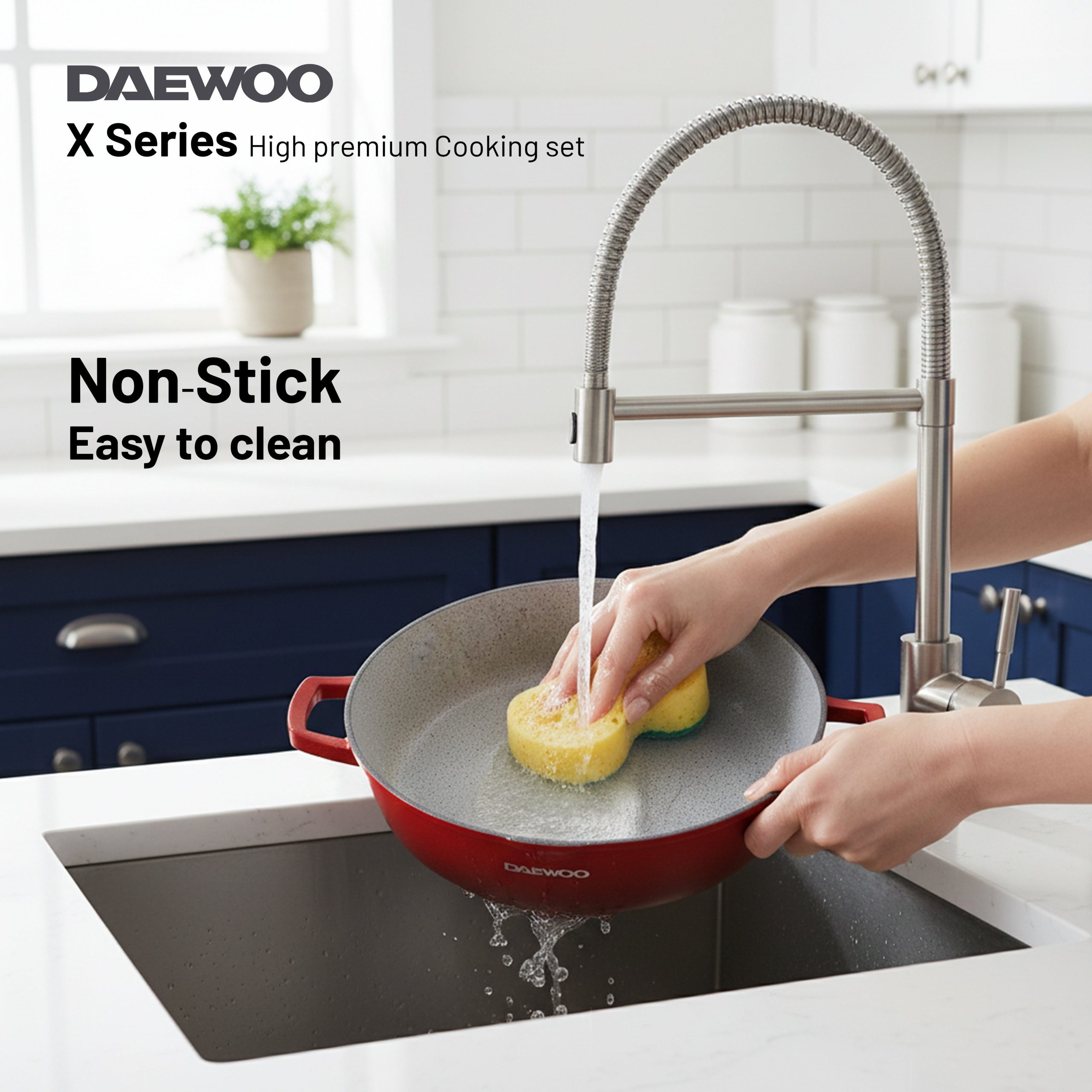 Daewoo 28 cm Shallow Granite Casserole with Lid - Red - Default Title - Image 3