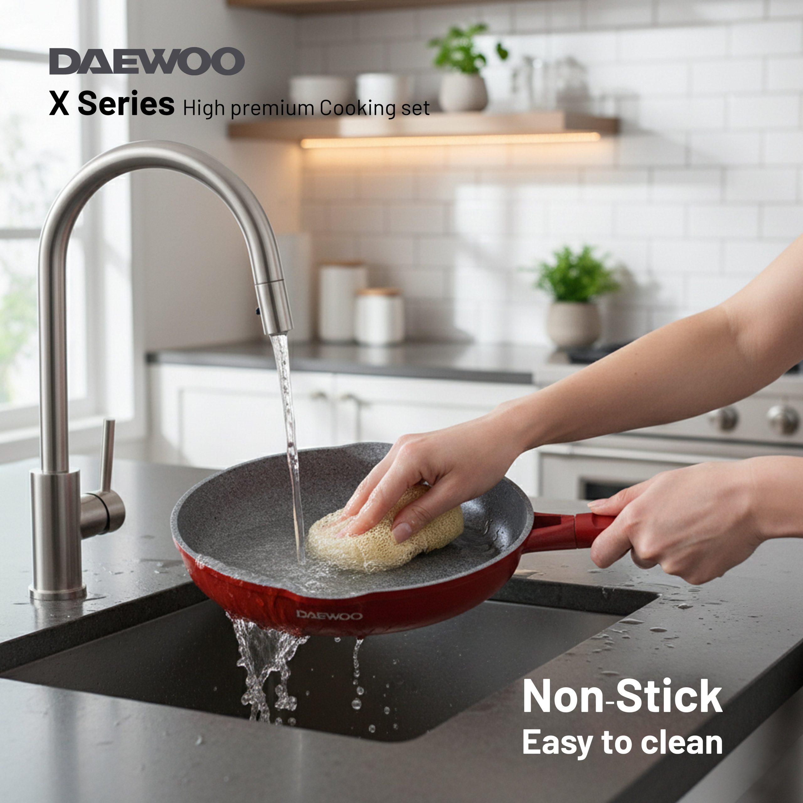 Daewoo Granite Frying Pan 28 cm - Red - Red - Image 3