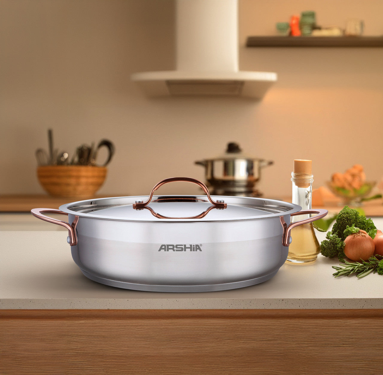 Arshia SS014-3312, 30cm Stainless Steel Shallow Pan With 2 Lids - Silver - Image 6