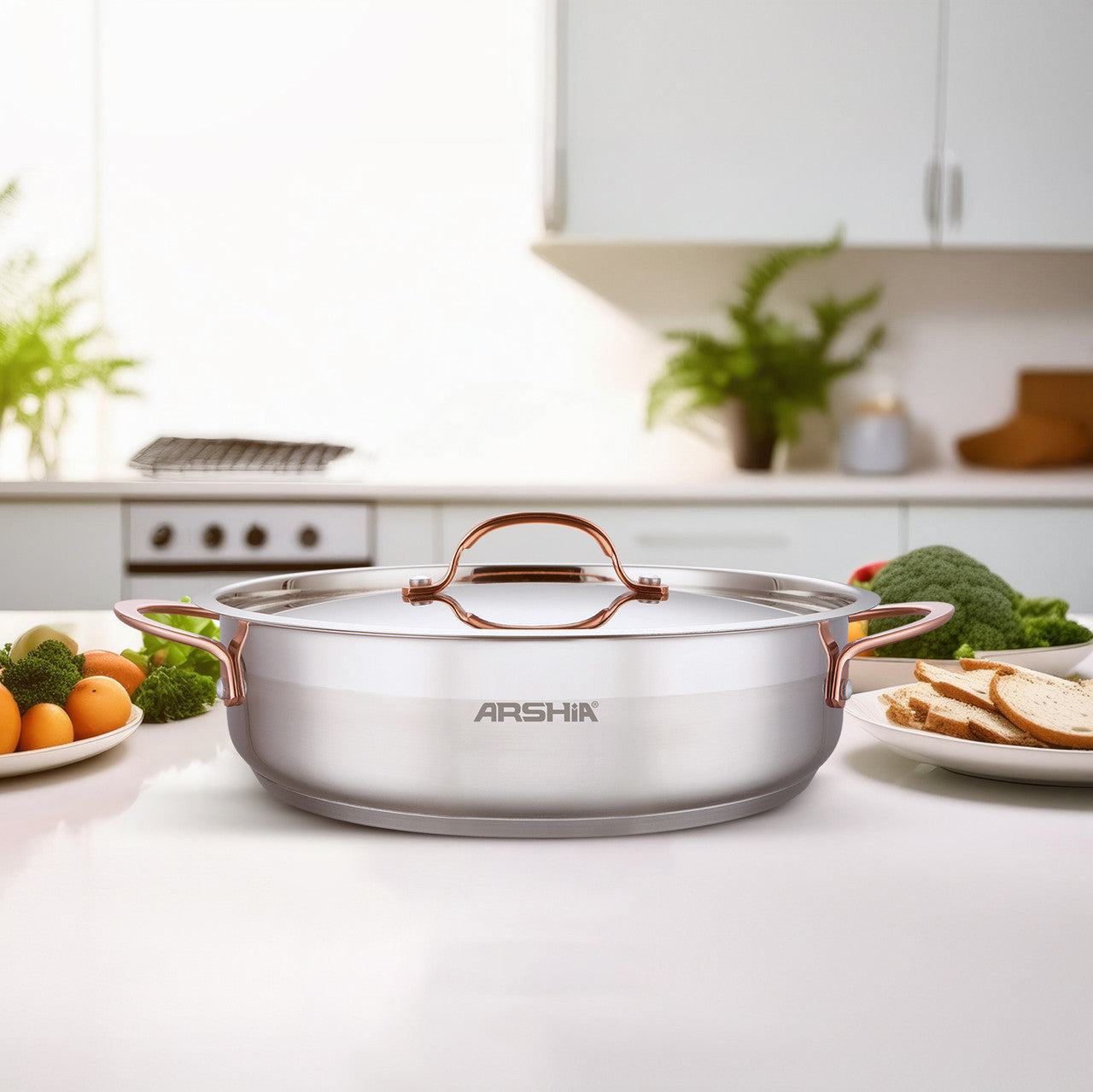 Arshia SS014-3312, 30cm Stainless Steel Shallow Pan With 2 Lids - Silver - Image 5