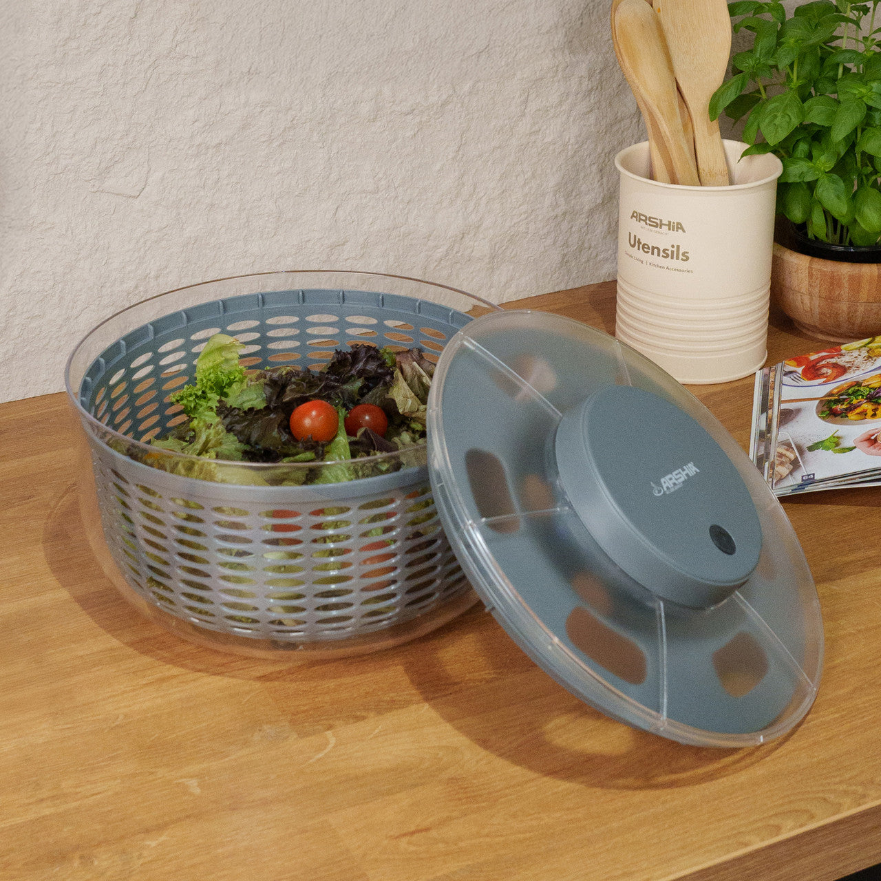 Arshia SL160-3617, Rechargeable Salad Spinner – 6L Cordless One-Click Operation - Gray - Image 3