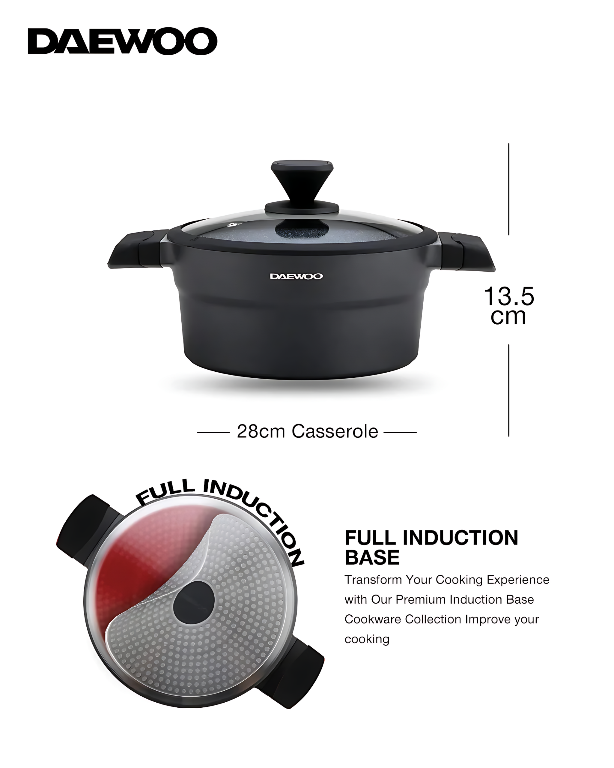 Daewoo Granite Casserole with Lid - 28 cm - Black - Default Title - Image 4