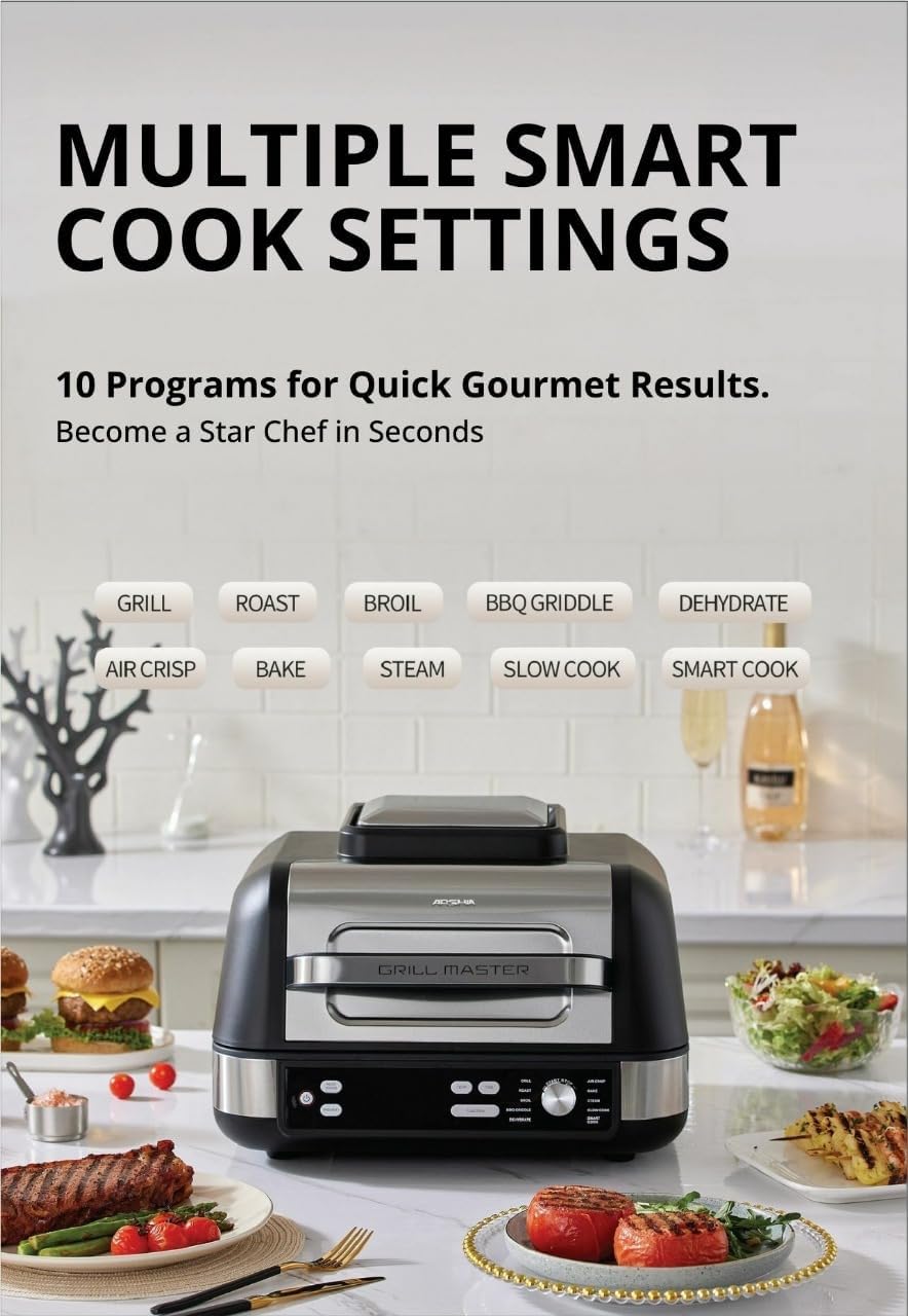 Arshia GM498-3305BS, 10-in-1 Air Fryer Grill Master 1750W – 10L XL Capacity - Black - Image 9
