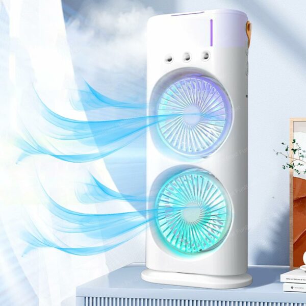 TB Mini Air Cooler Fan With Mist Spray Dual Fan Portable Adjustable Wind Speed - Default Title - Image 3