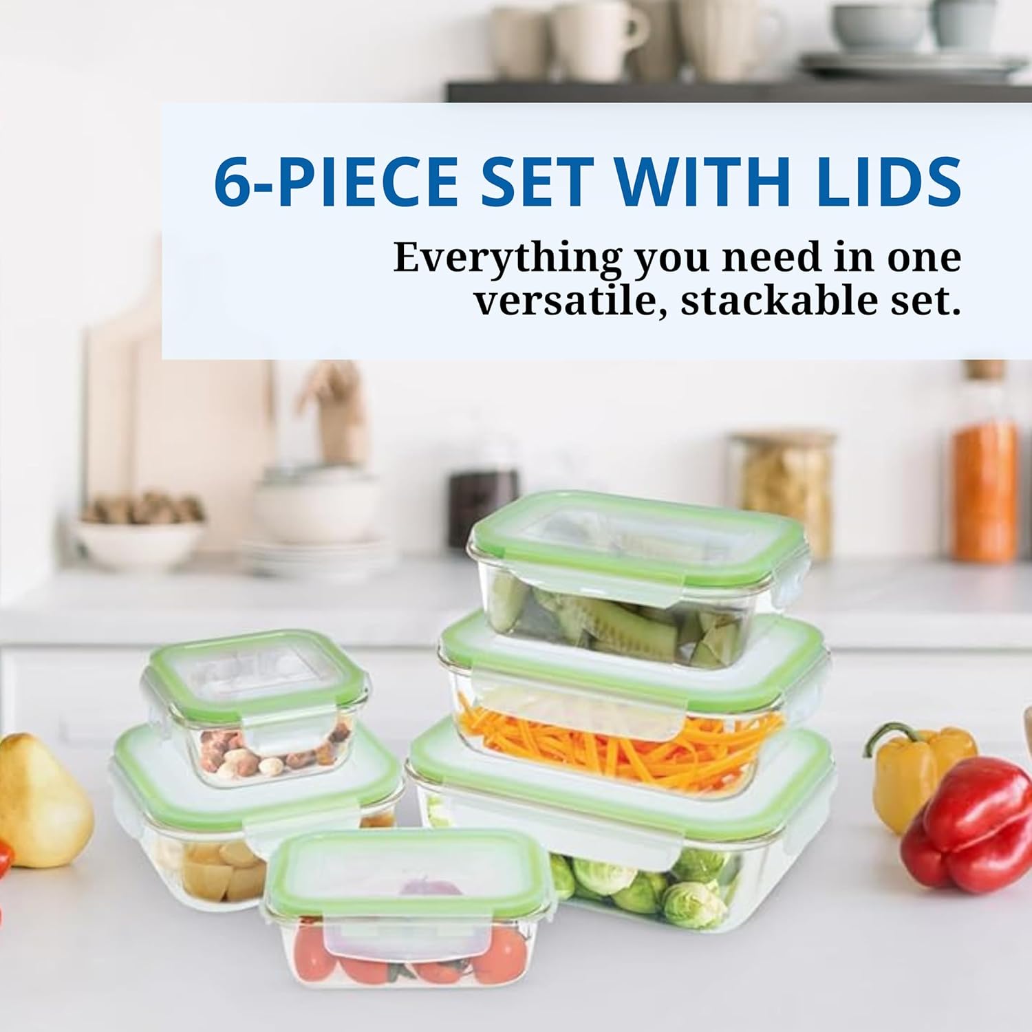 Westinghouse, 6-Piece Glass Food Storage Container Set - Airtight Lids - 320ml to 1520ml - Default Title - Image 6