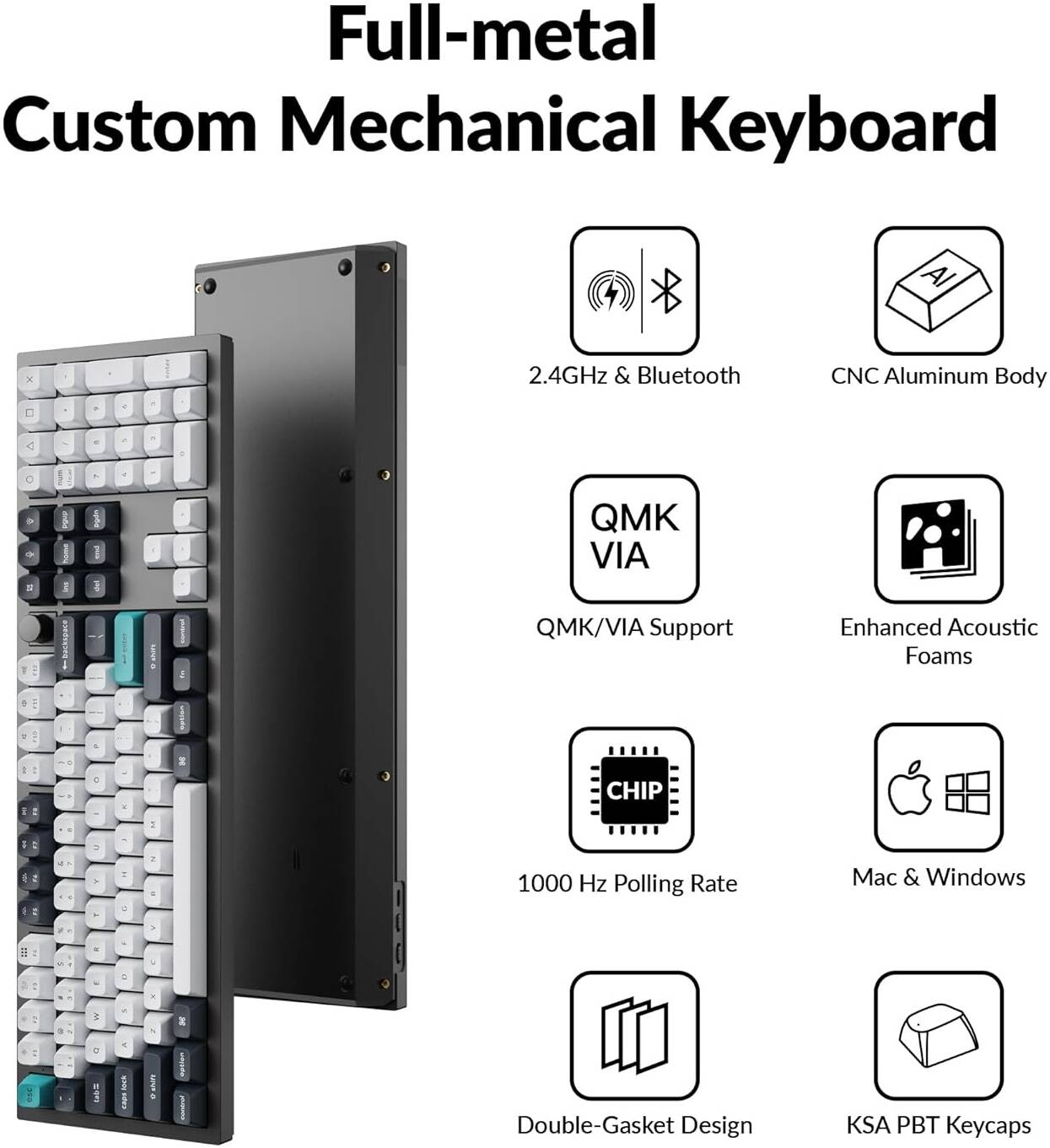 Keychron, Q6 Max QMK/VIA Wireless Custom Mechanical Keyboard - Carbon Black (English/Arabic Layout) - Carbon Black - Image 7