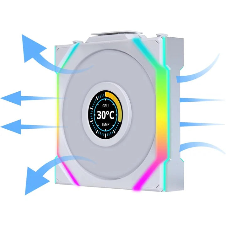 LIAN LI, UNI FAN SL Wireless LCD Reverse Blade 120mm ARGB Case Fans with 1.6” LCD Screen (3 Pack) - White - White - Image 5