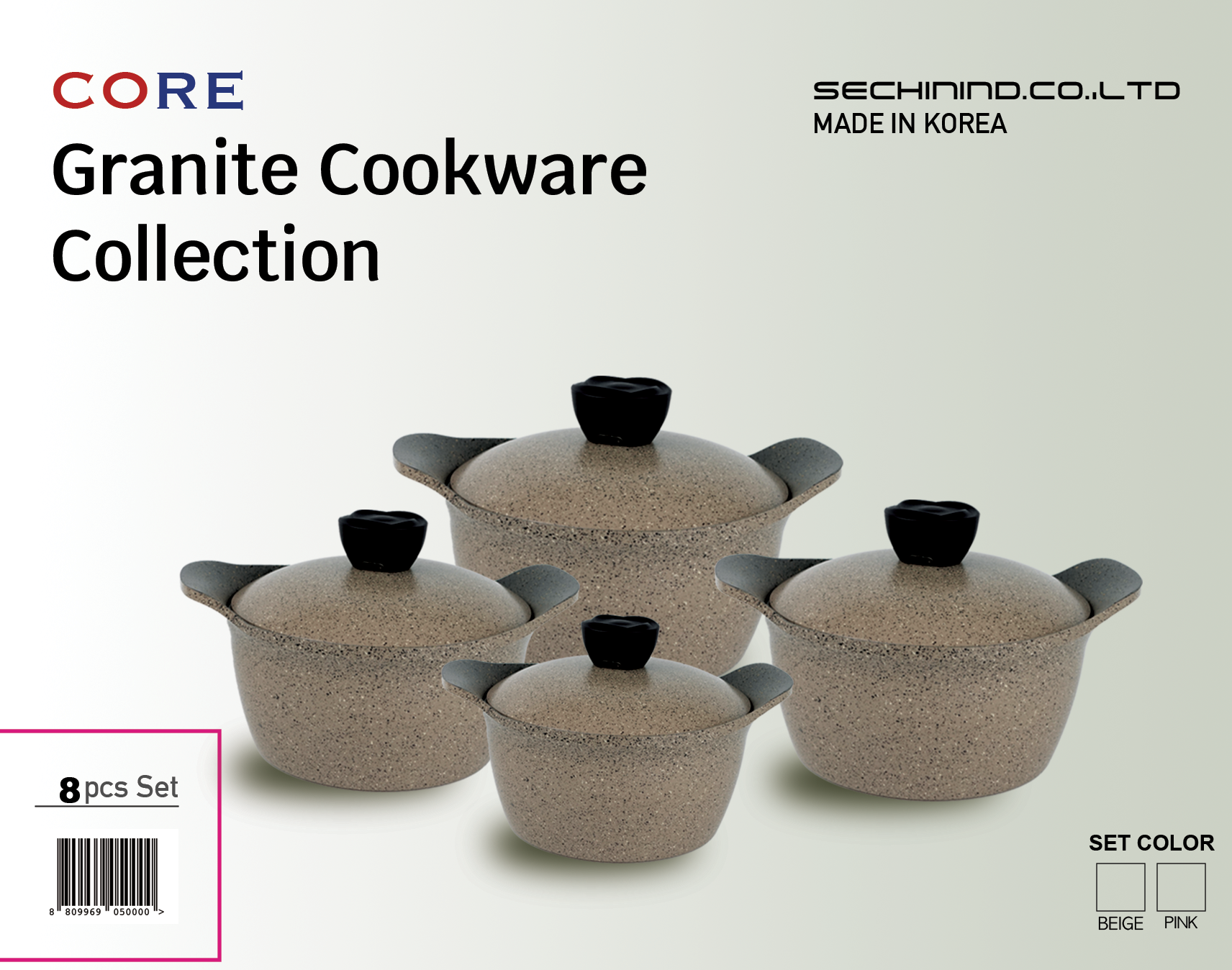 Core Granite Cookware Collection 8 Pcs Set 32+28+24+20cm - Pink - Image 4