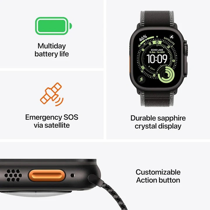 Apple Watch Ultra 3 GPS + Cellular 49mm Black Titanium Case with Black/Charcoal Trail Loop - M/L - Default Title - Image 3