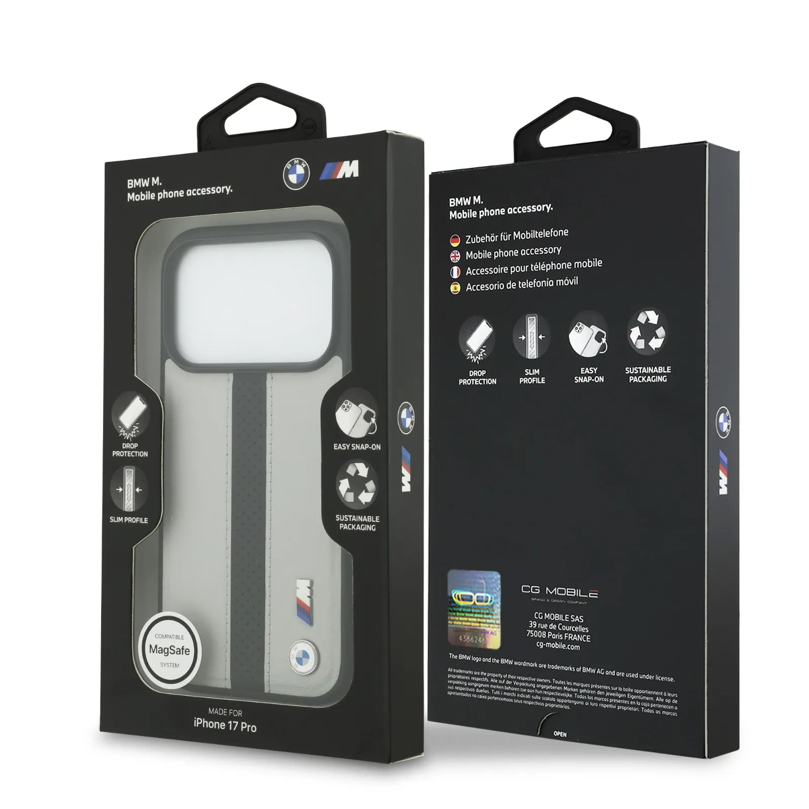 BMW, PU Leather Case with Perforated Stripes & Metal Logos, iPhone 17 Pro - Navy/Black - Image 23