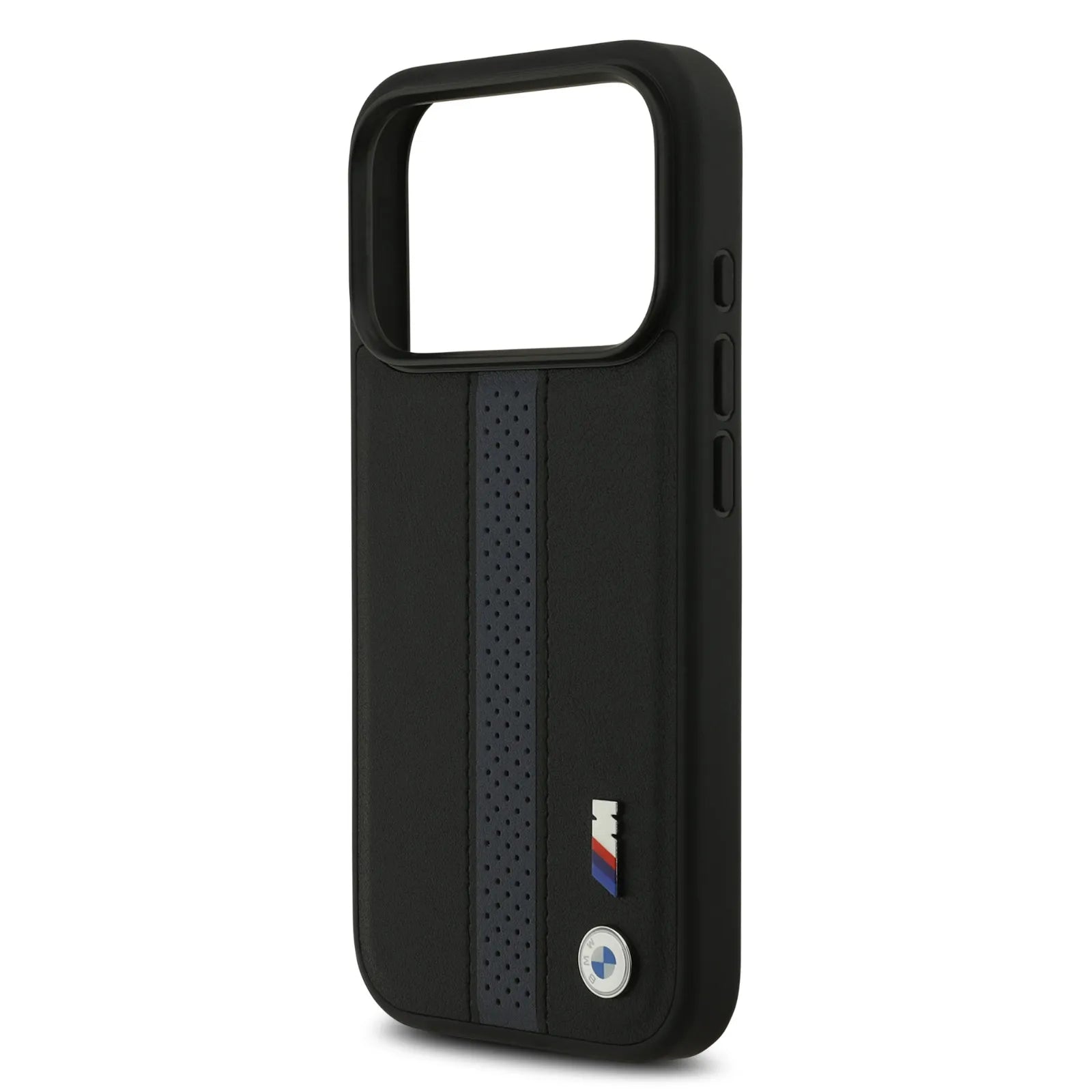 BMW, PU Leather Case with Perforated Stripes & Metal Logos, iPhone 17 Pro - Navy/Black - Image 6