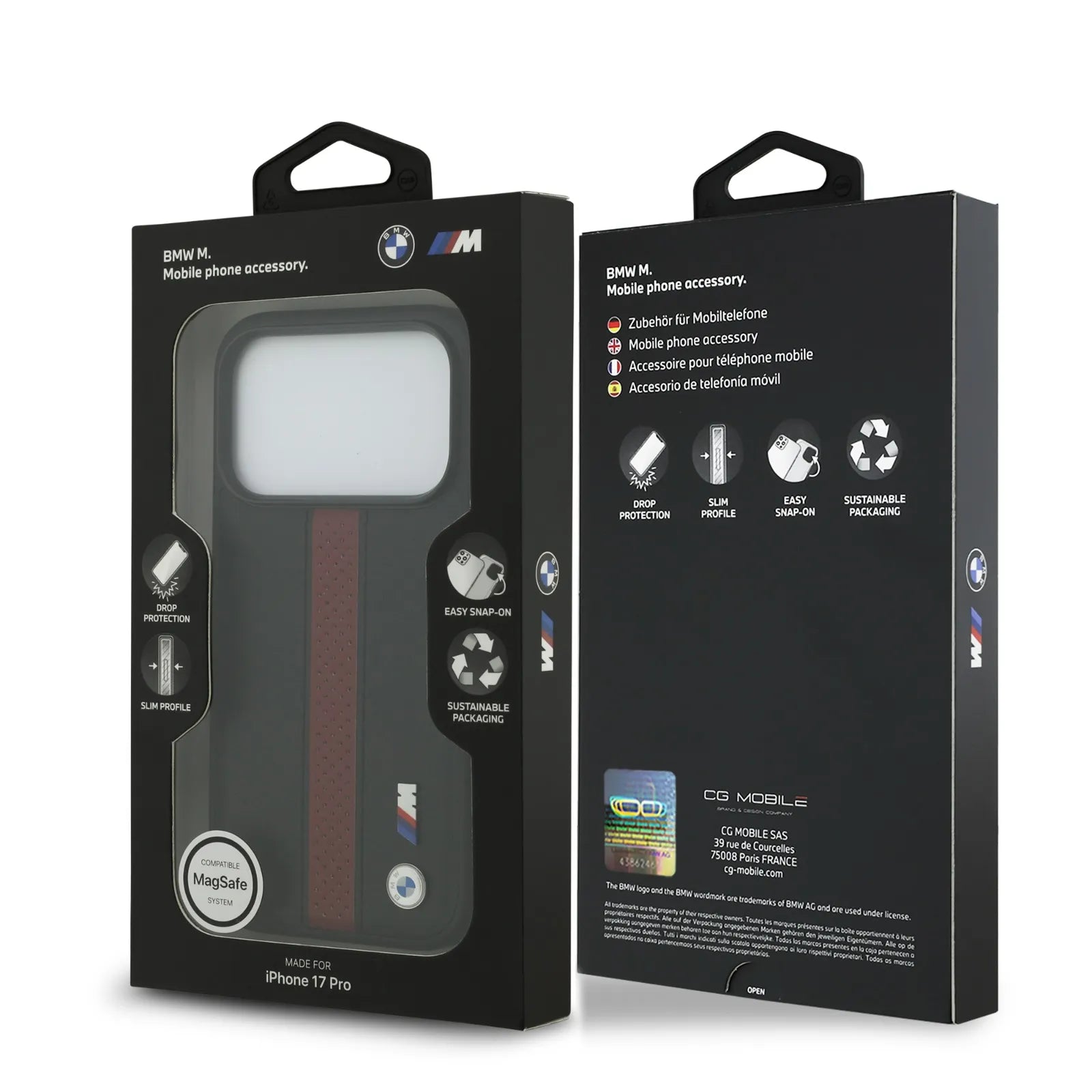 BMW, PU Leather Case with Perforated Stripes & Metal Logos, iPhone 17 Pro - Navy/Black - Image 13