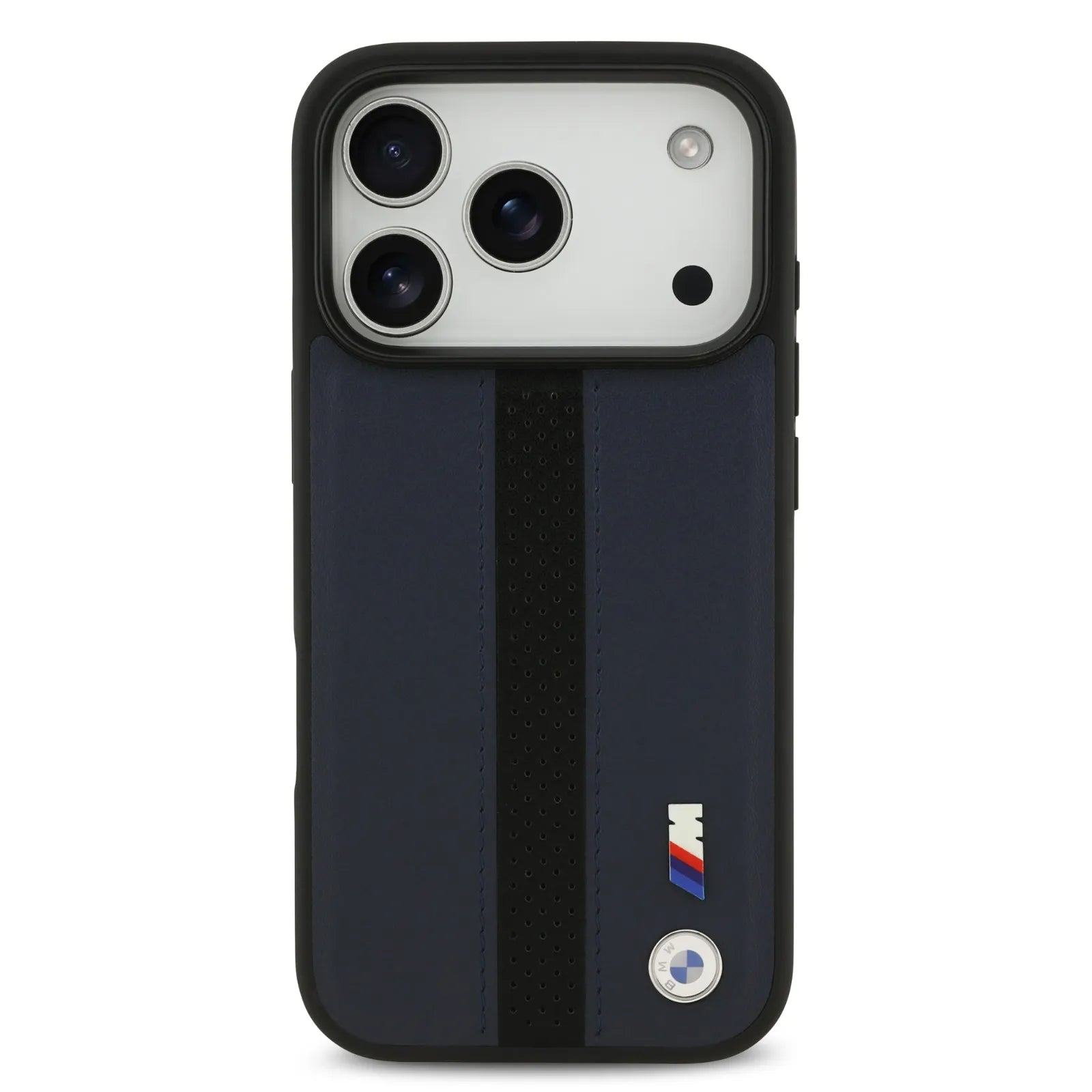 BMW, PU Leather Case with Perforated Stripes & Metal Logos, iPhone 17 Pro - Navy/Black - Image 14