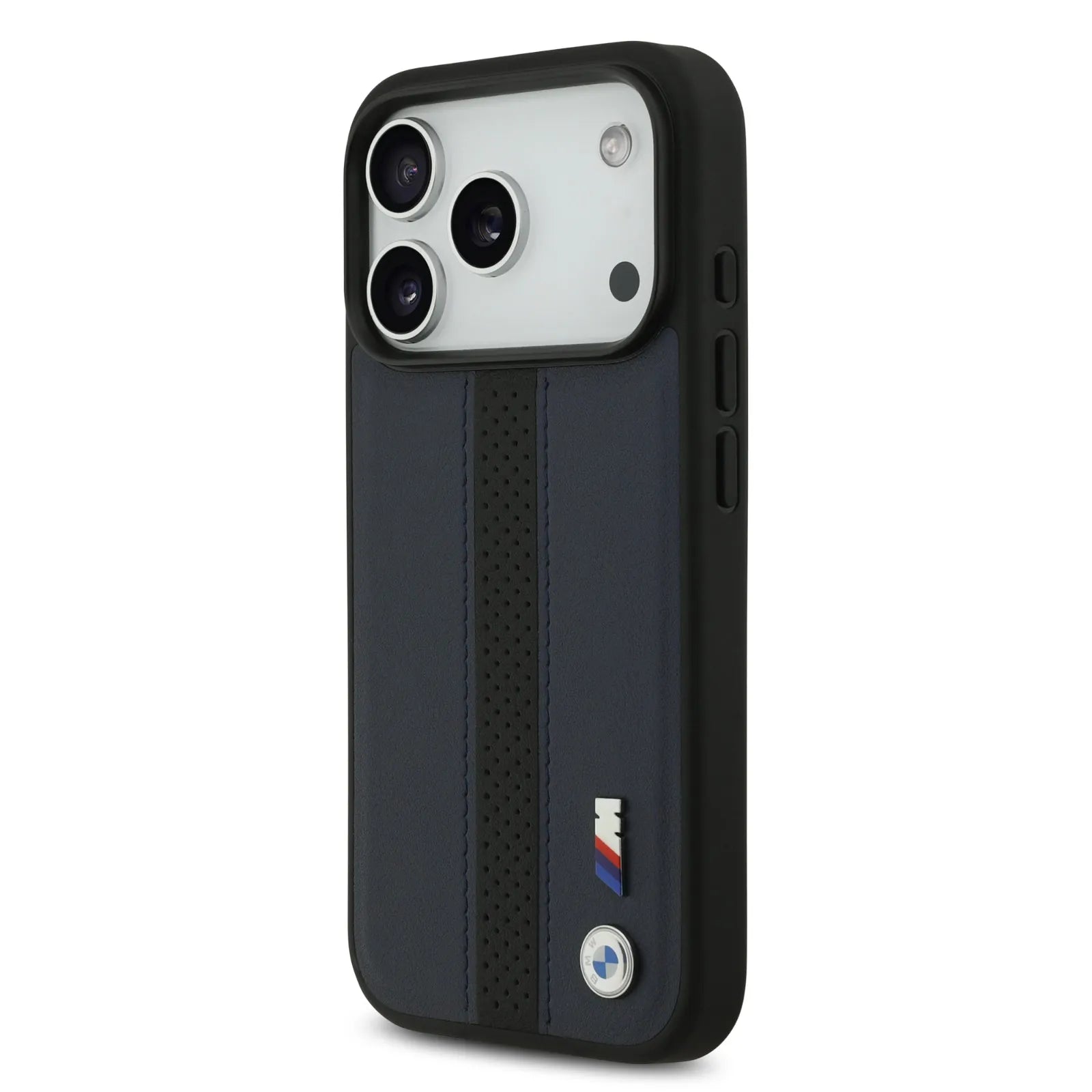 BMW, PU Leather Case with Perforated Stripes & Metal Logos, iPhone 17 Pro - Navy/Black - Image 16