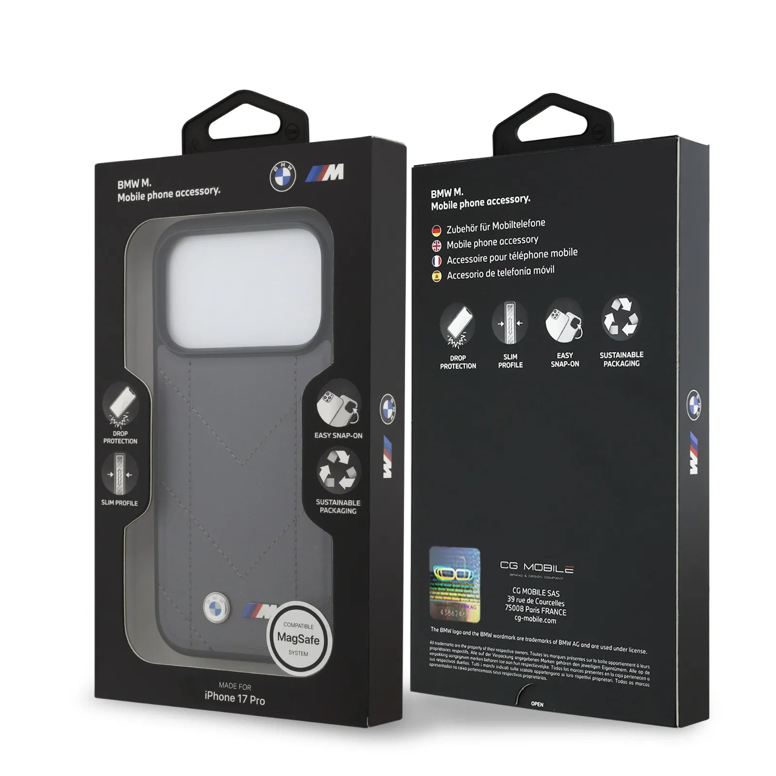 BMW, MagSafe PU Quilted Leather Case with Metal Logos, iPhone 17 Pro - Red - Image 13