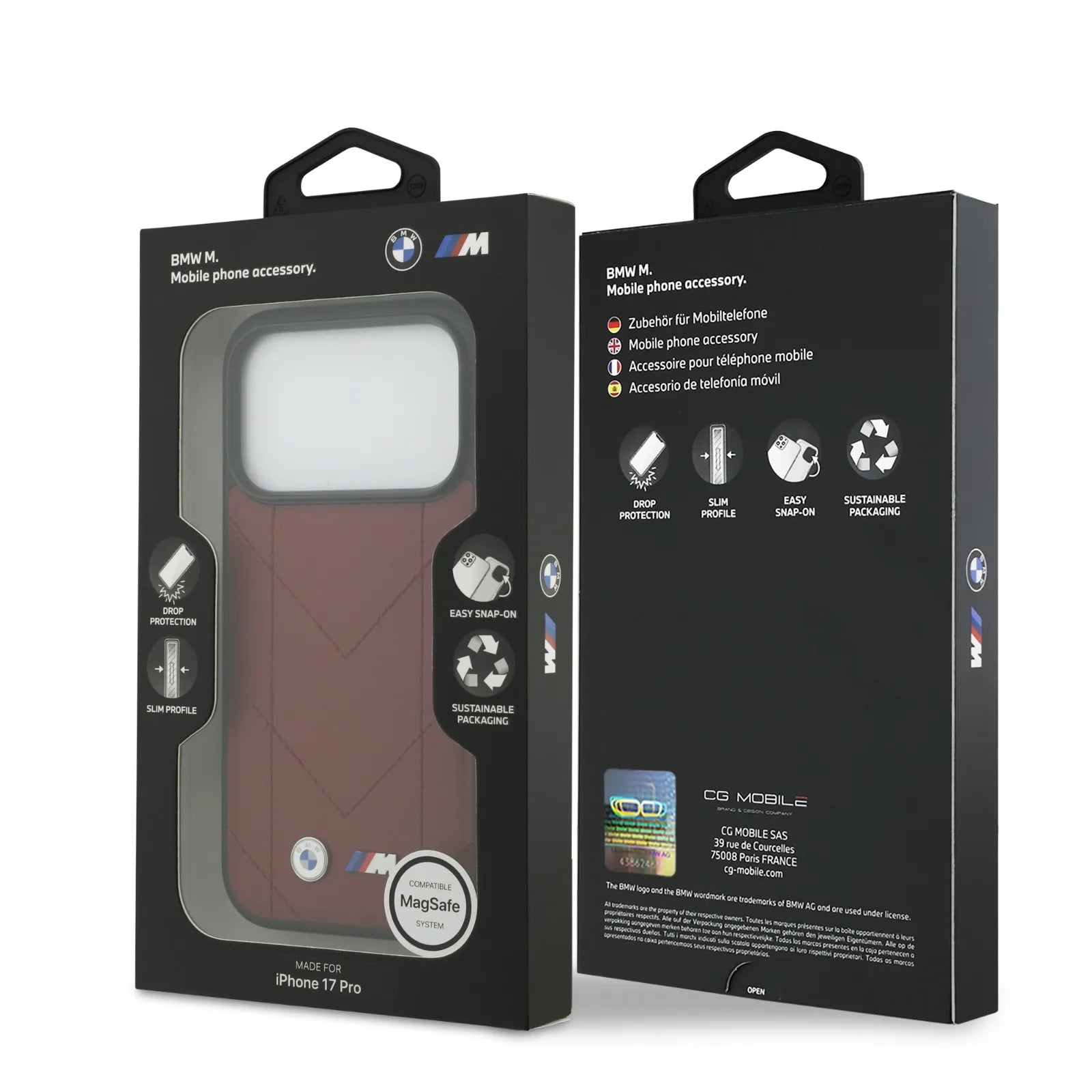 BMW, MagSafe PU Quilted Leather Case with Metal Logos, iPhone 17 Pro - Red - Image 18