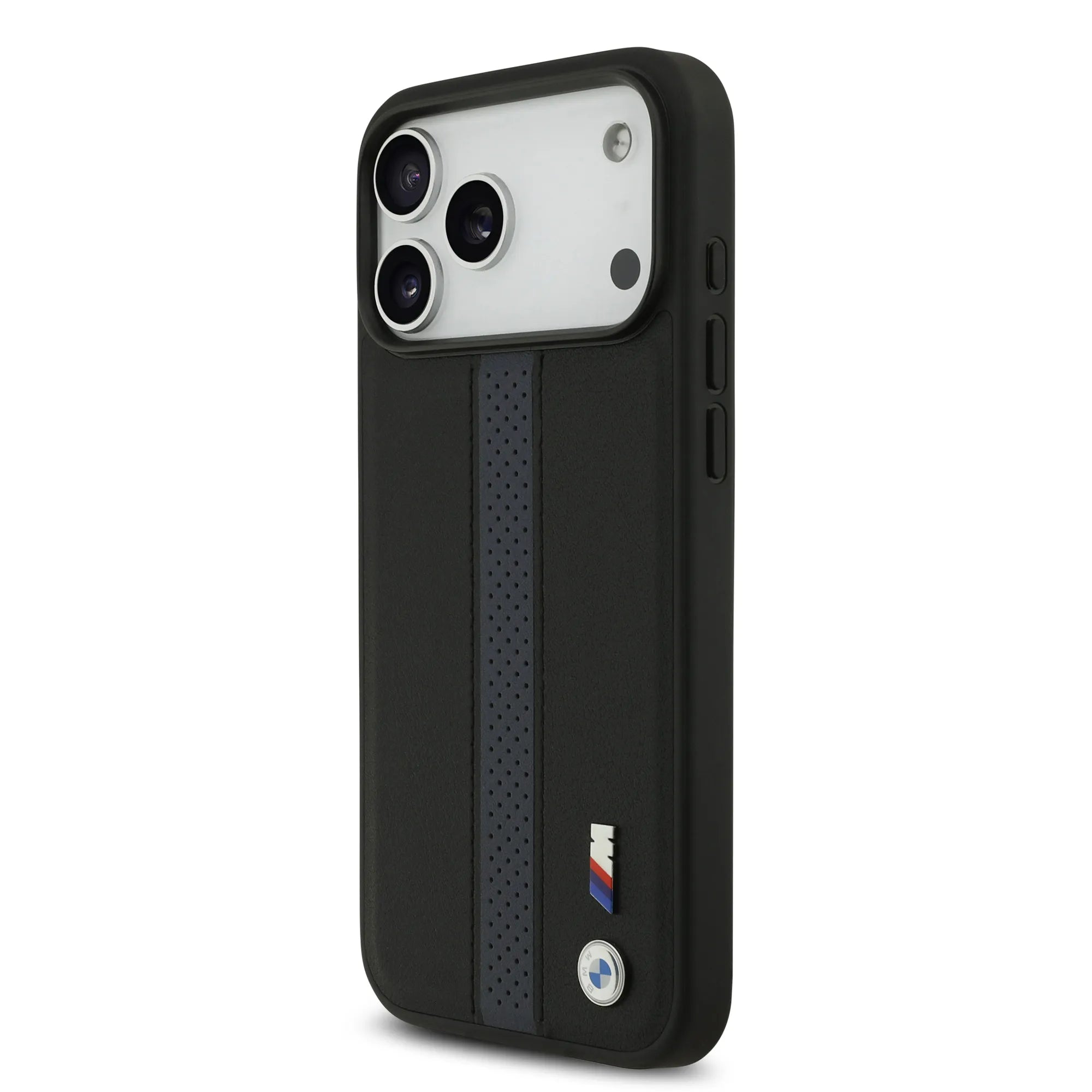 BMW, PU Leather Case with Perforated Stripes & Metal Logos, iPhone 17 Pro Max - Navy/Black - Image 4