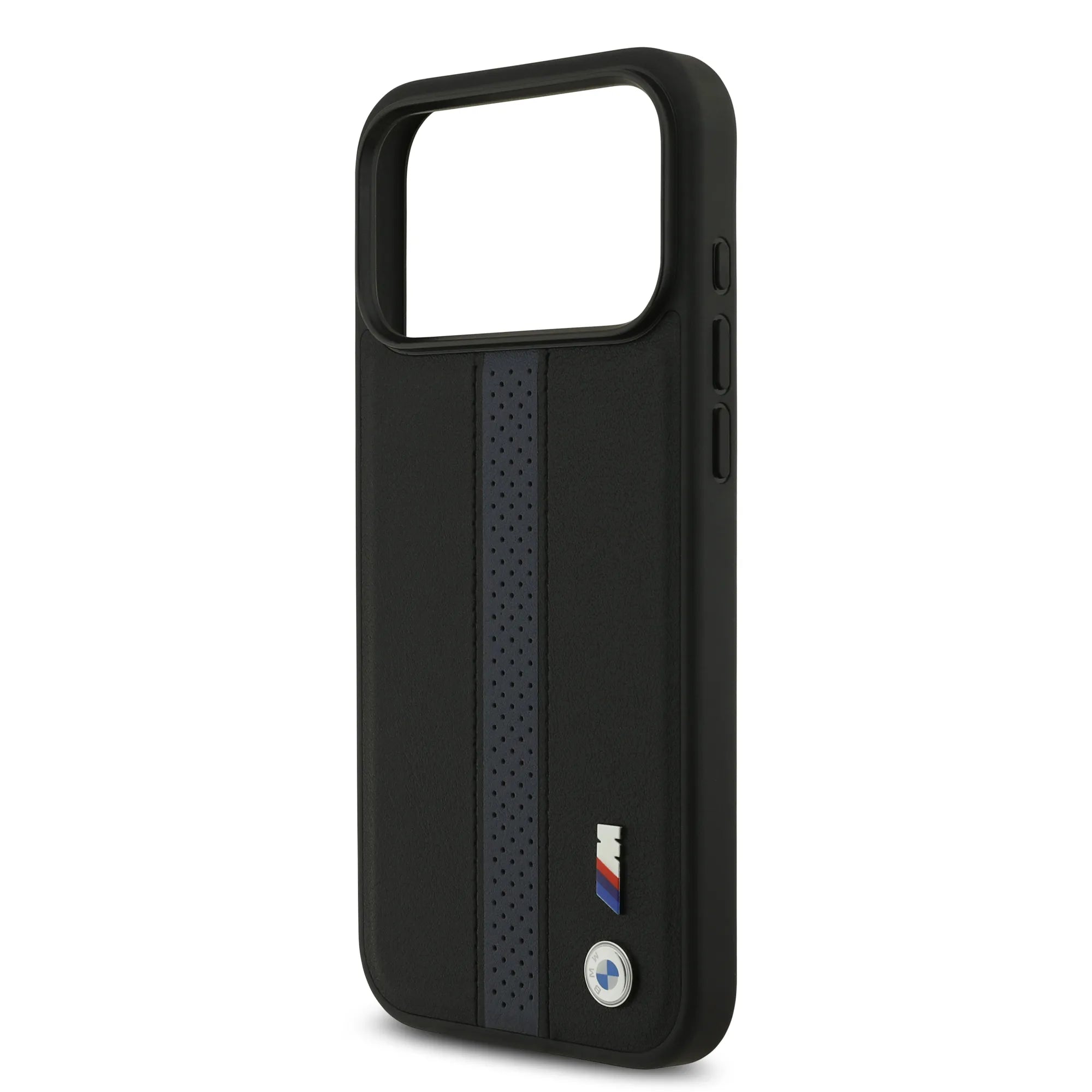 BMW, PU Leather Case with Perforated Stripes & Metal Logos, iPhone 17 Pro Max - Navy/Black - Image 6