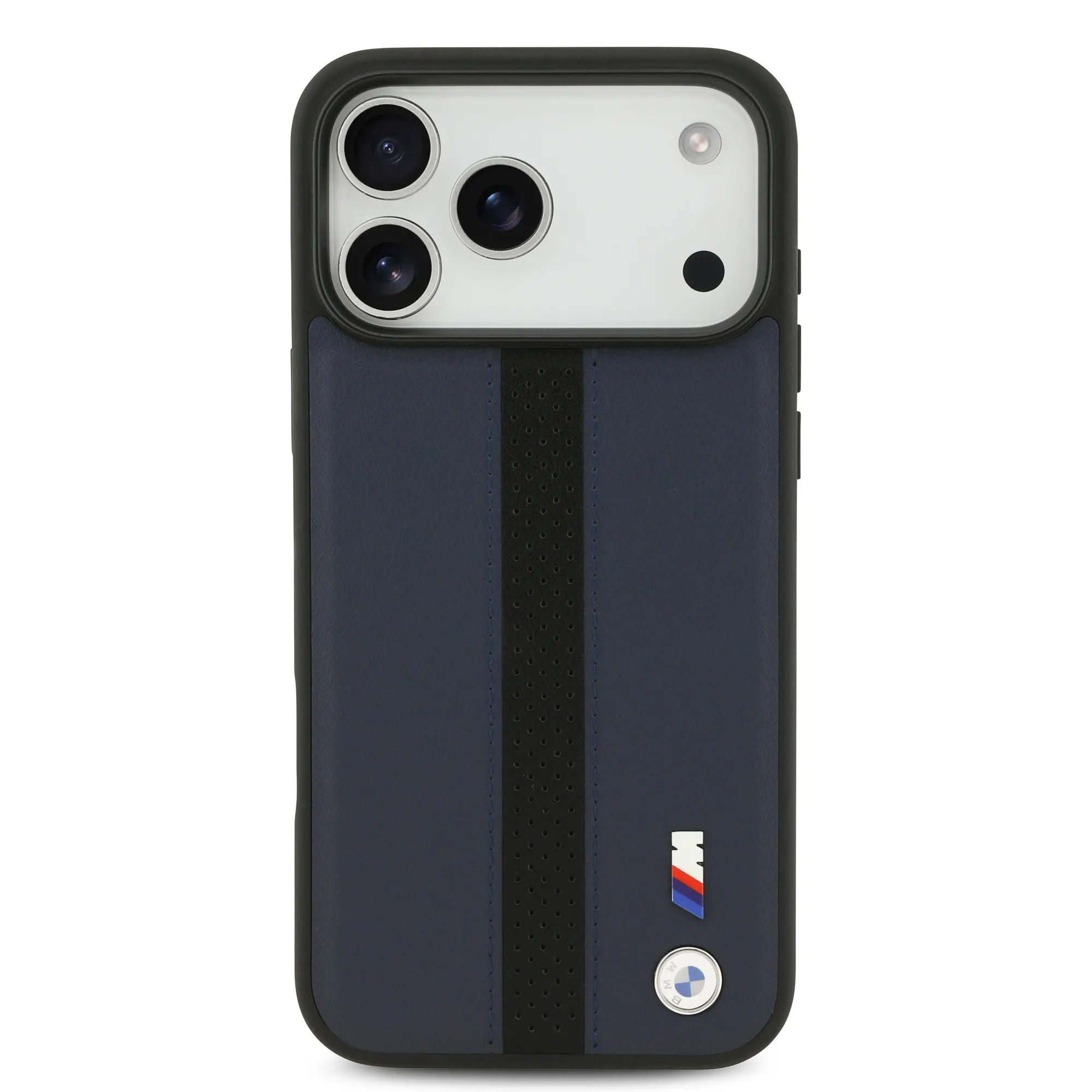 BMW, PU Leather Case with Perforated Stripes & Metal Logos, iPhone 17 Pro Max - Navy/Black - Image 14
