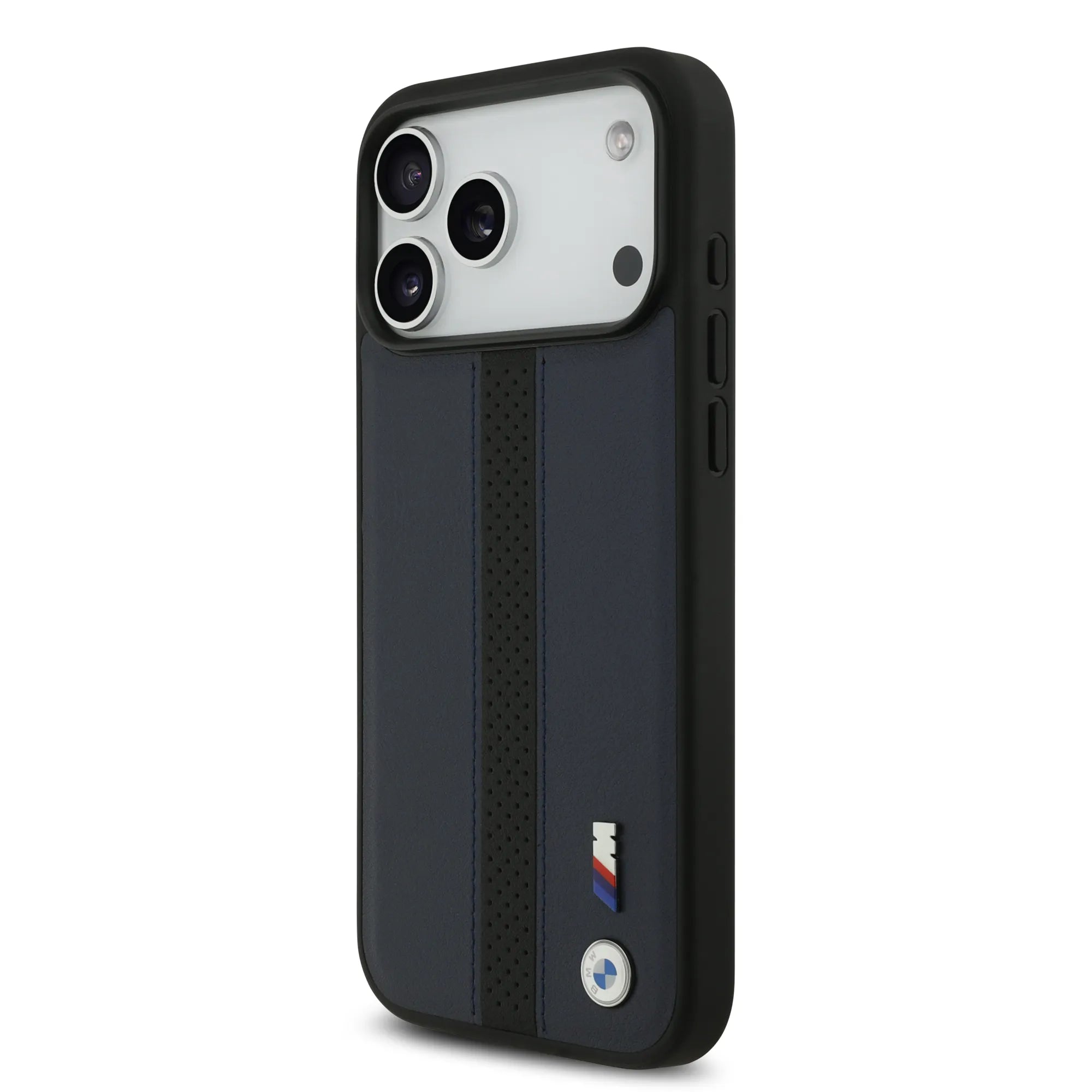 BMW, PU Leather Case with Perforated Stripes & Metal Logos, iPhone 17 Pro Max - Navy/Black - Image 16