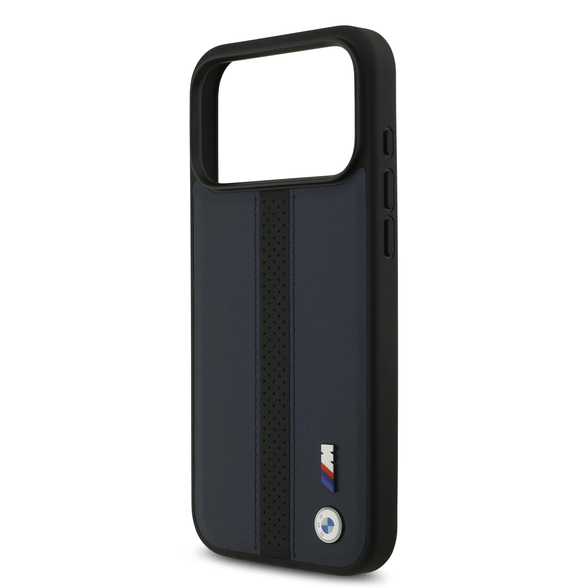 BMW, PU Leather Case with Perforated Stripes & Metal Logos, iPhone 17 Pro Max - Navy/Black - Image 17