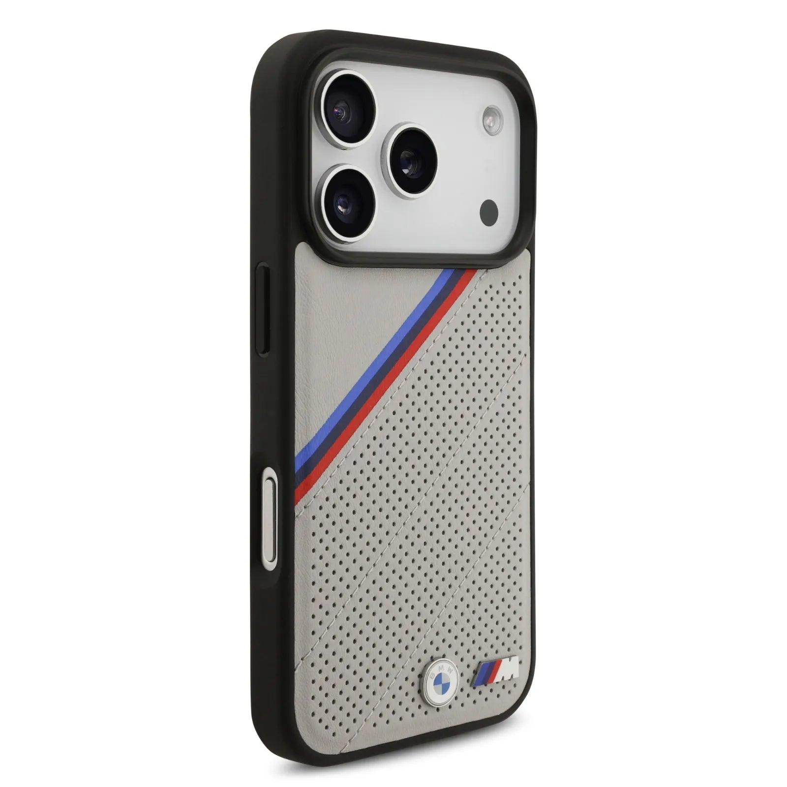 BMW, MagSafe PU Leather Case With Tricolor Slanted Stripes & Metal Logos, iPhone 17 Pro Max - Grey - Image 9