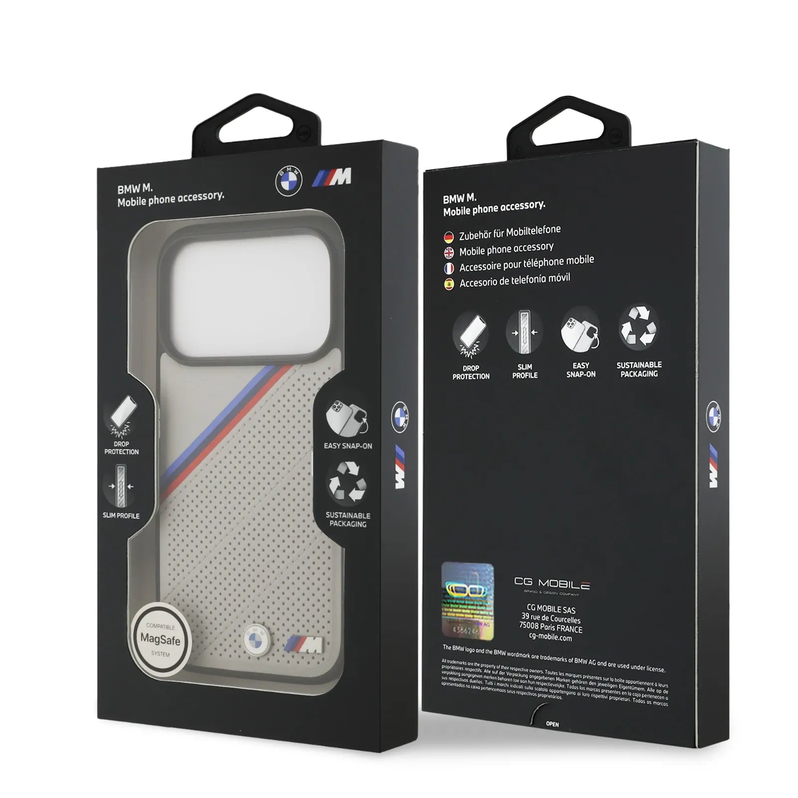 BMW, MagSafe PU Leather Case With Tricolor Slanted Stripes & Metal Logos, iPhone 17 Pro Max - Grey - Image 12