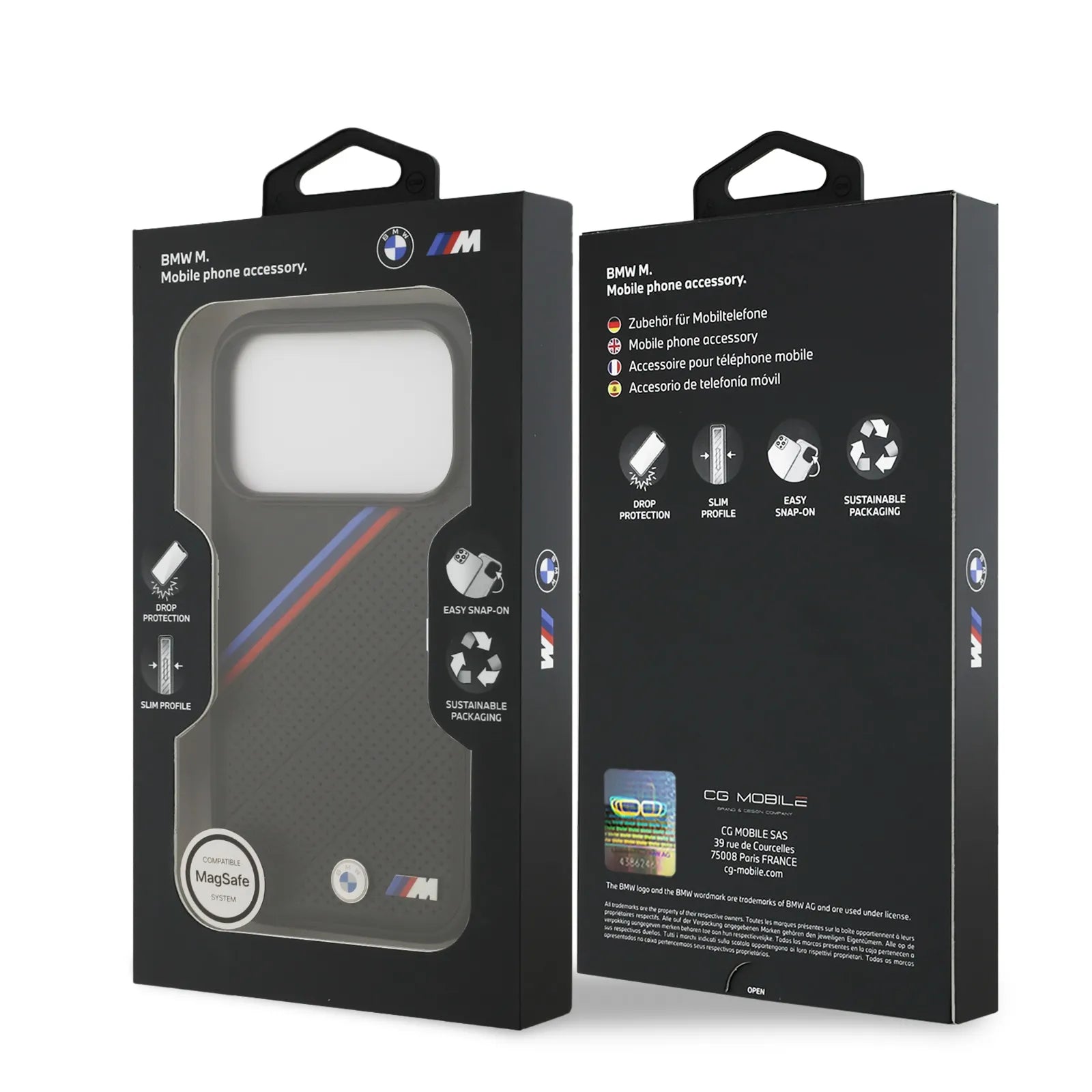 BMW, MagSafe PU Leather Case With Tricolor Slanted Stripes & Metal Logos, iPhone 17 Pro Max - Grey - Image 7