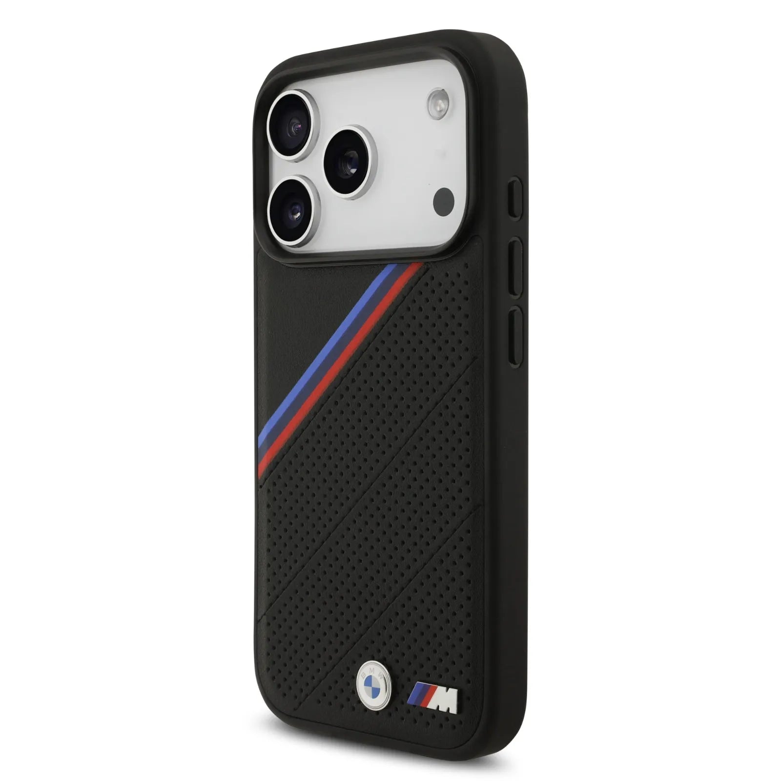 BMW, MagSafe PU Leather Case With Tricolor Slanted Stripes & Metal Logos, iPhone 17 Pro Max - Grey - Image 4