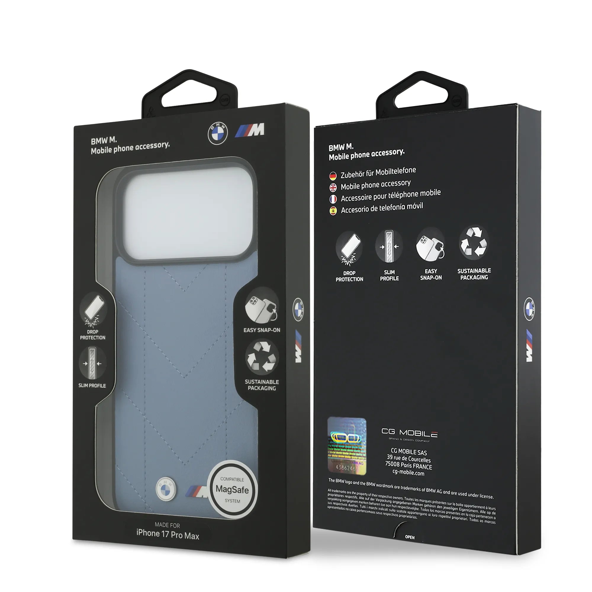 BMW, MagSafe PU Quilted Leather Case with Metal Logos, iPhone 17 Pro Max - Blue - Image 8