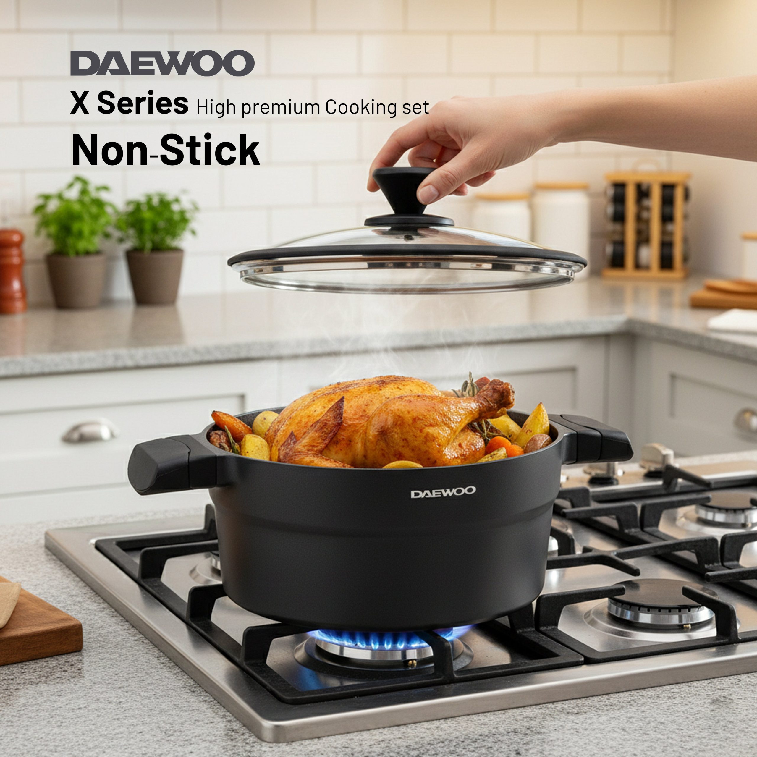 Daewoo Granite Casserole with Lid - 28 cm - Black - Default Title - Image 3