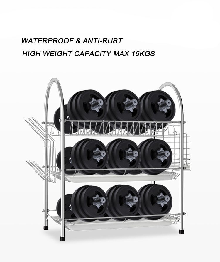 3-Tier Stainless Steel Dish Draining Rack with Mug Holder & Cutlery Drainer - Default Title - Image 5