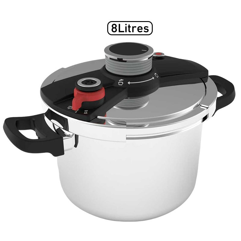 Daewoo 3-In-1 304  Stainless Steel Pressure Cooker 8L: [Save 70% Time] [3 PSI Settings], One-Hand Locking, Induction Compatible, Glass Lid & Steamer Rack Included - Default Title - Image 3
