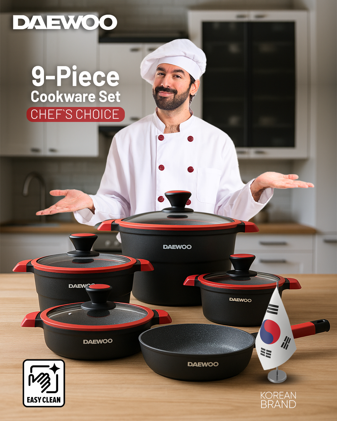 Daewoo X Series 9-Piece Granite Cooking Set (32,28,24 cm Pot, 28 cm Pan, 28 cm  Casserole)  with Free 2 Pcs of Utensil Tools - Default Title - Image 12