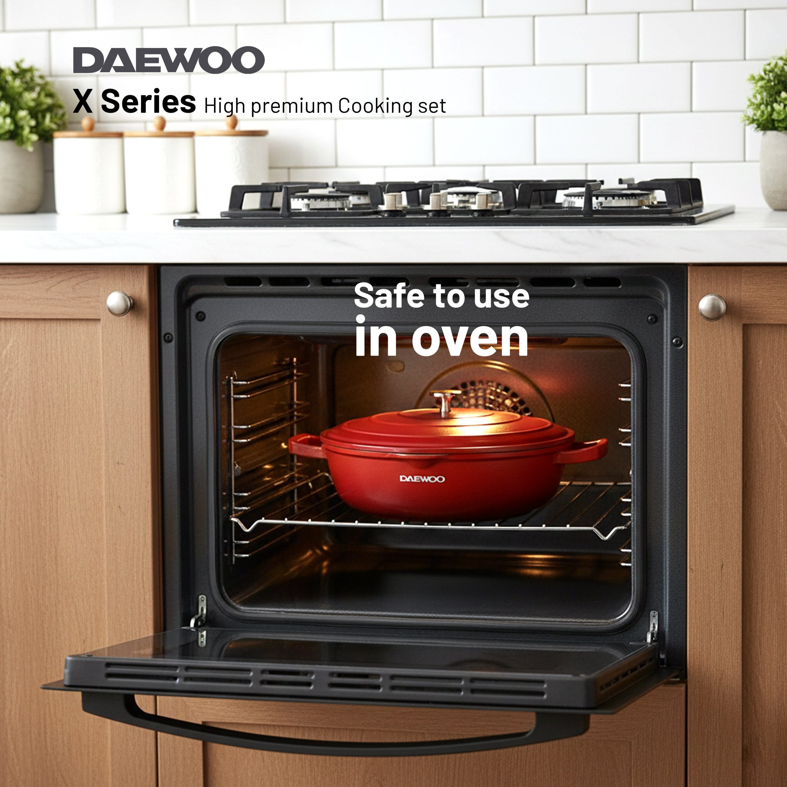 Daewoo 28 cm Shallow Granite Casserole with Lid - Red - Default Title - Image 5
