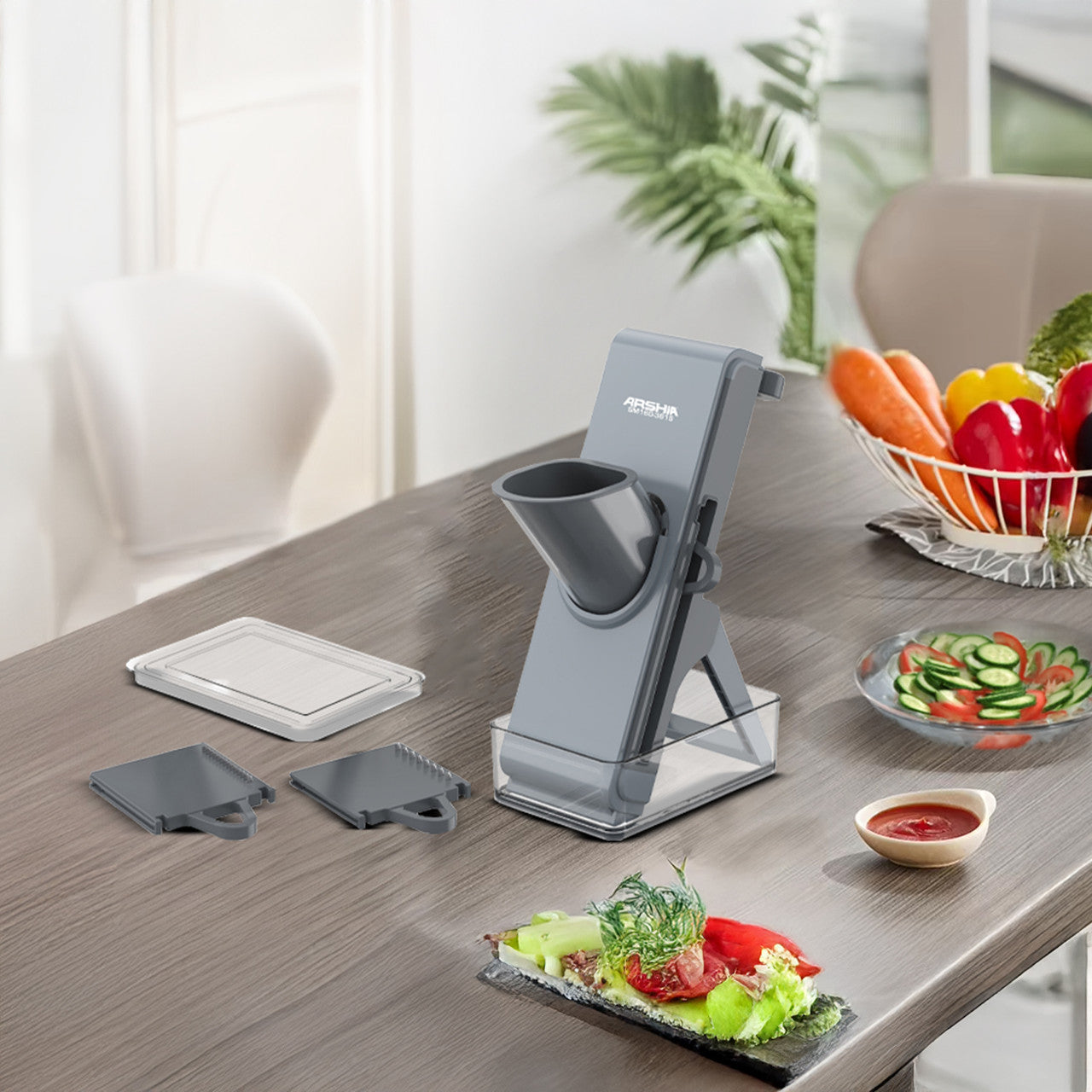 Arshia GR360-3615, Plastic Grater with Interchangeable Blades - Gray - Image 3