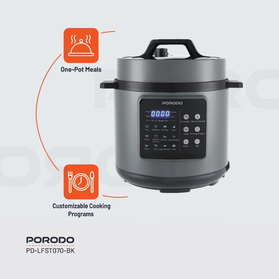 Porodo Lifestyle 1300W Multi-Cuisine Pressure Cooker, 6L – Black - Default Title - Image 8