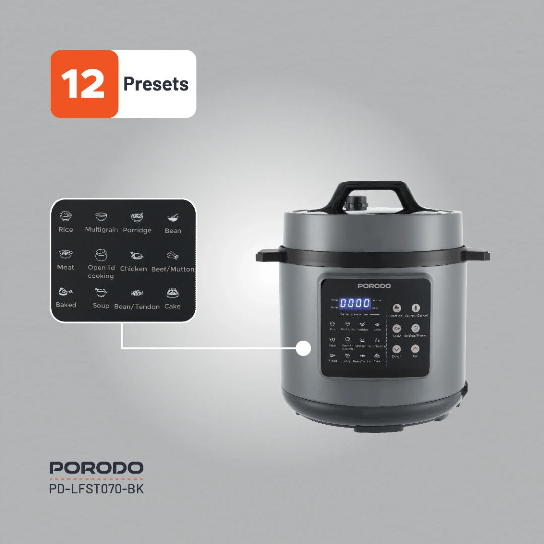 Porodo Lifestyle 1300W Multi-Cuisine Pressure Cooker, 6L – Black - Default Title - Image 9