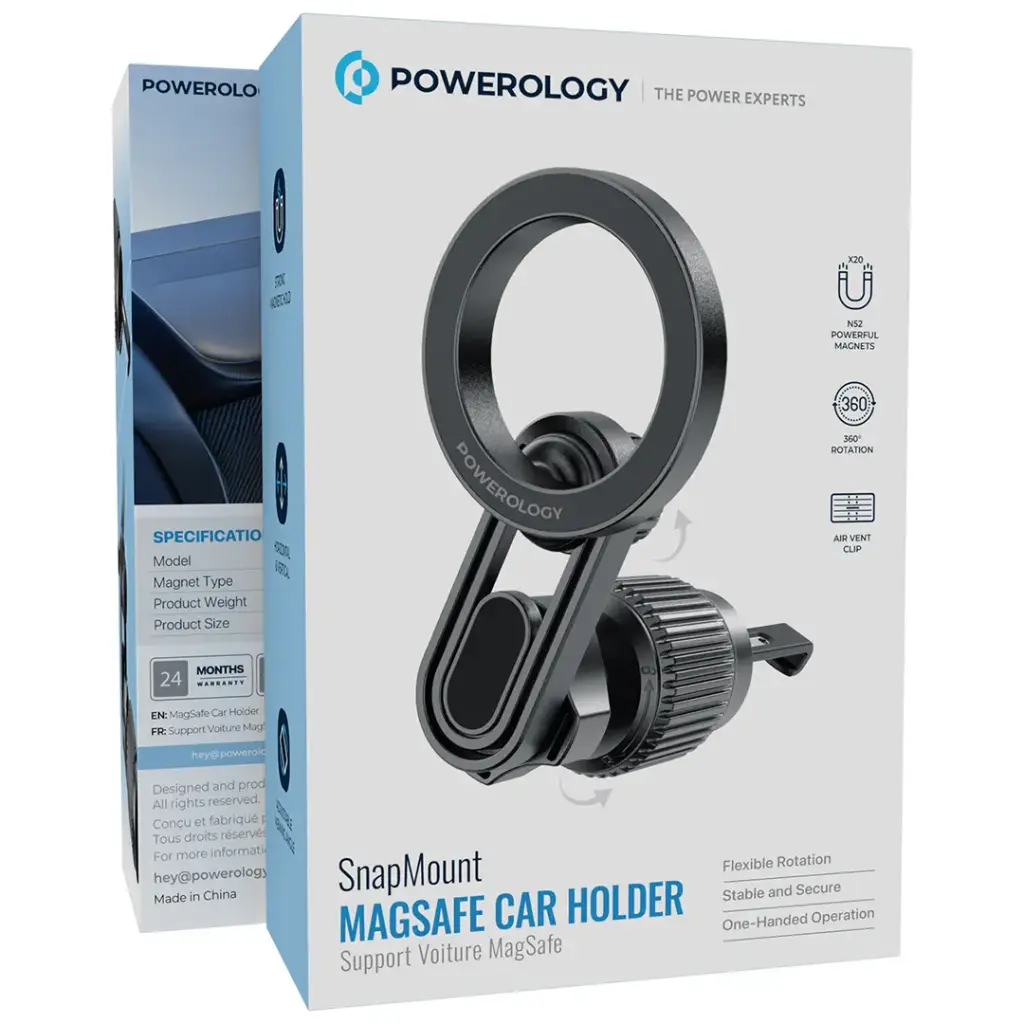 Powerology PWS6M09BK, SnapMount MagSafe Car Holder - Black - Black - Image 4