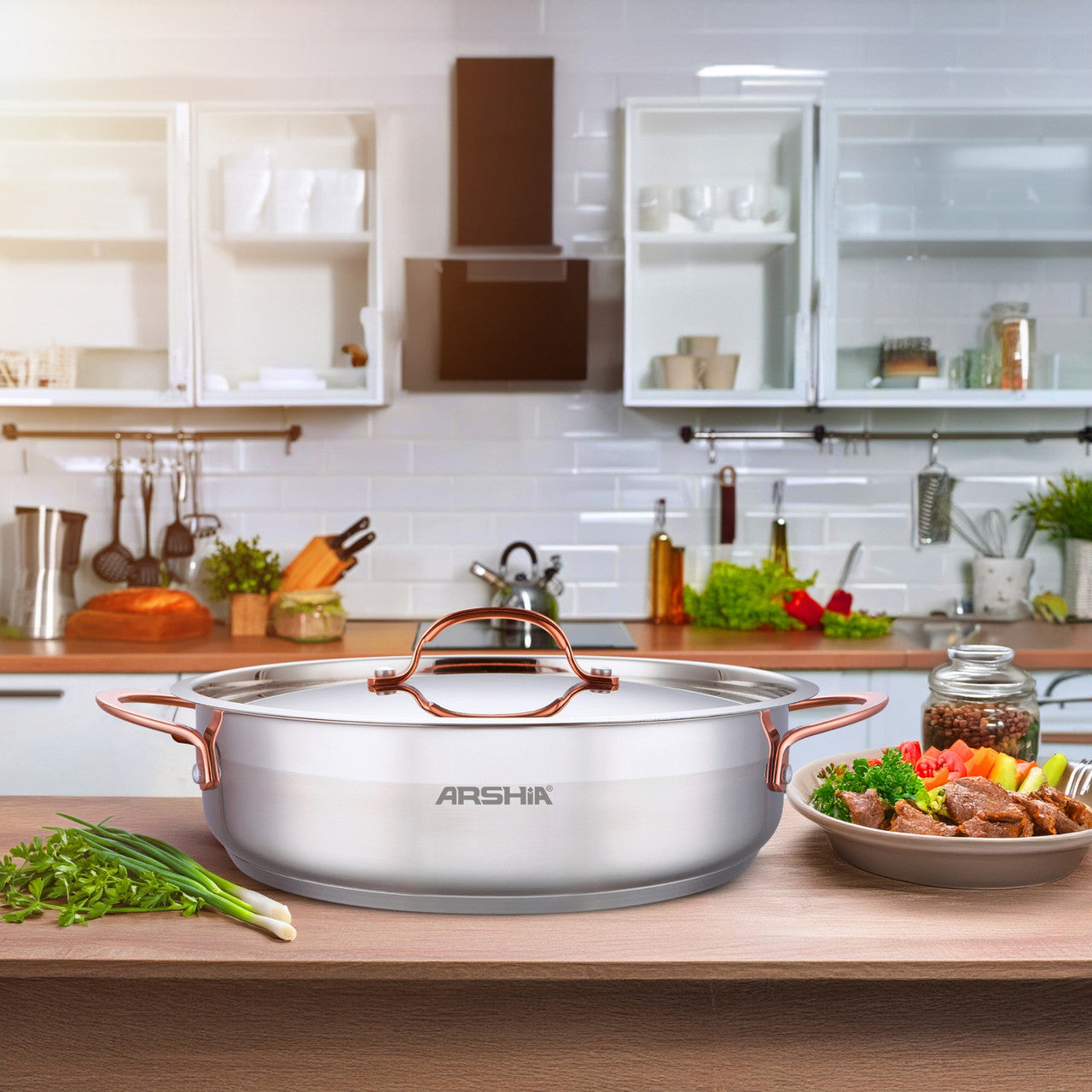 Arshia SS014-3315, 32cm Stainless Steel Shallow Pan With 2 Lids - Silver - Image 4